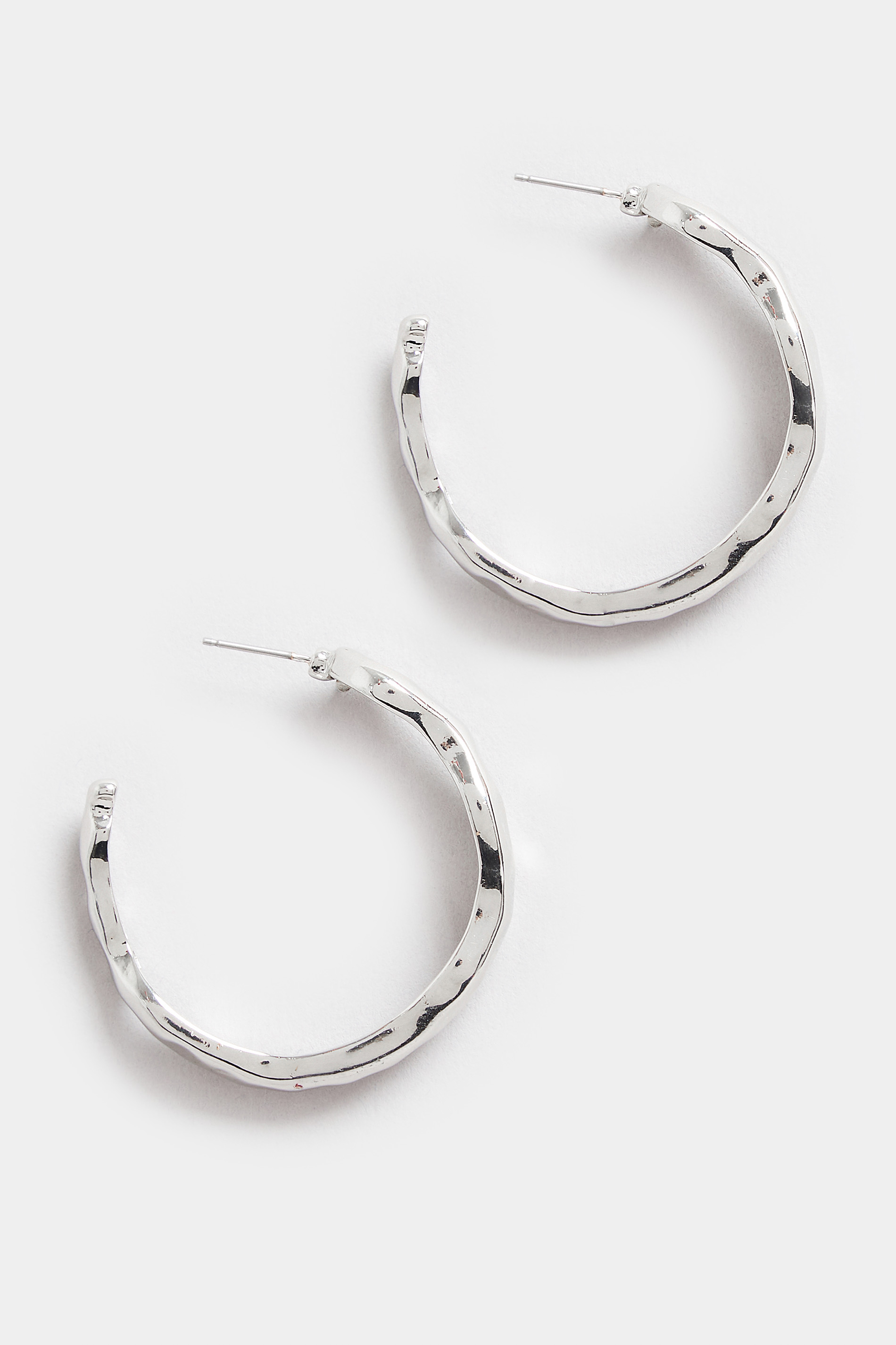 Silver Large Textured Hoop Earrings | Yours Clothing  2