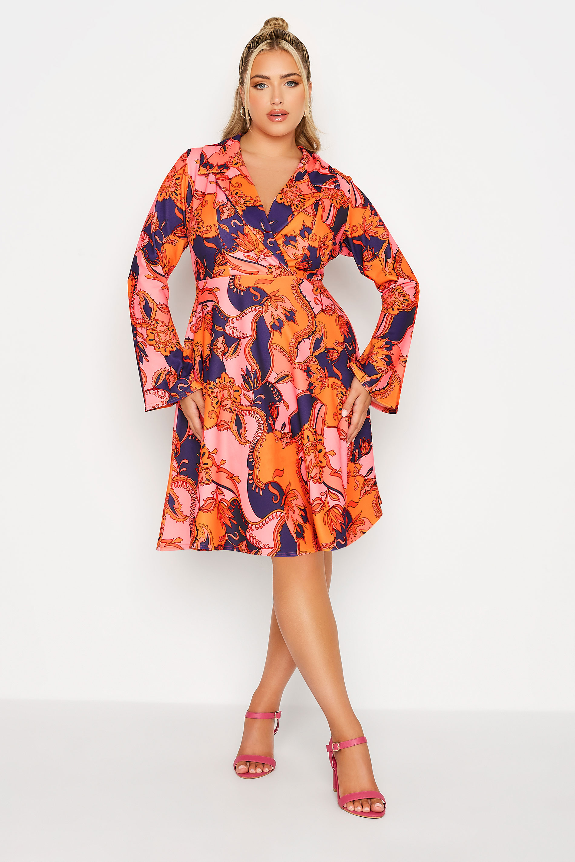 LIMITED COLLECTION Plus Size Pink & Orange Paisley Print Blazer Dress | Yours Clothing 1