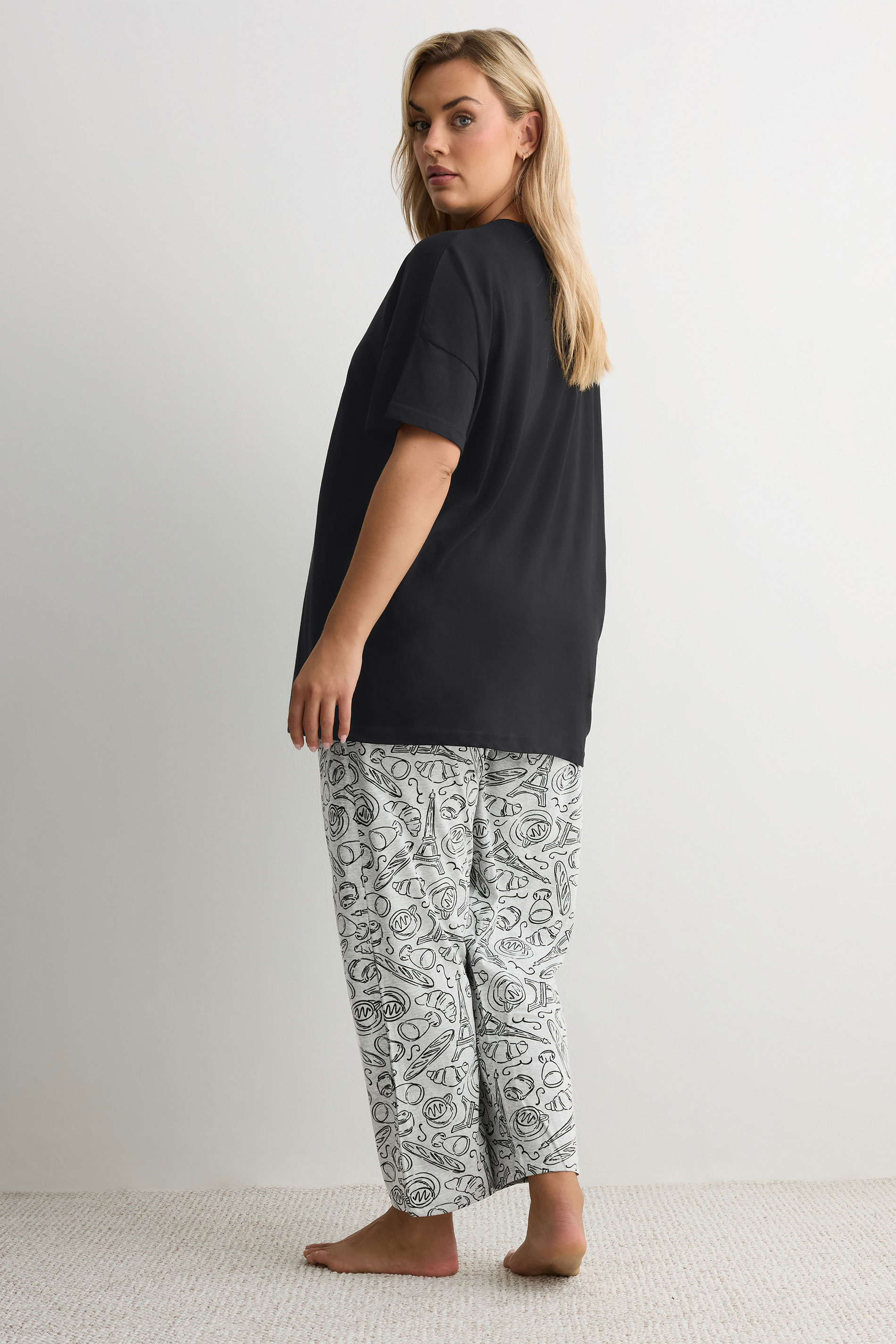 YOURS Plus Size Black 'Breakfast Club' Wide Leg Pyjama Set | Yours Clothing 2