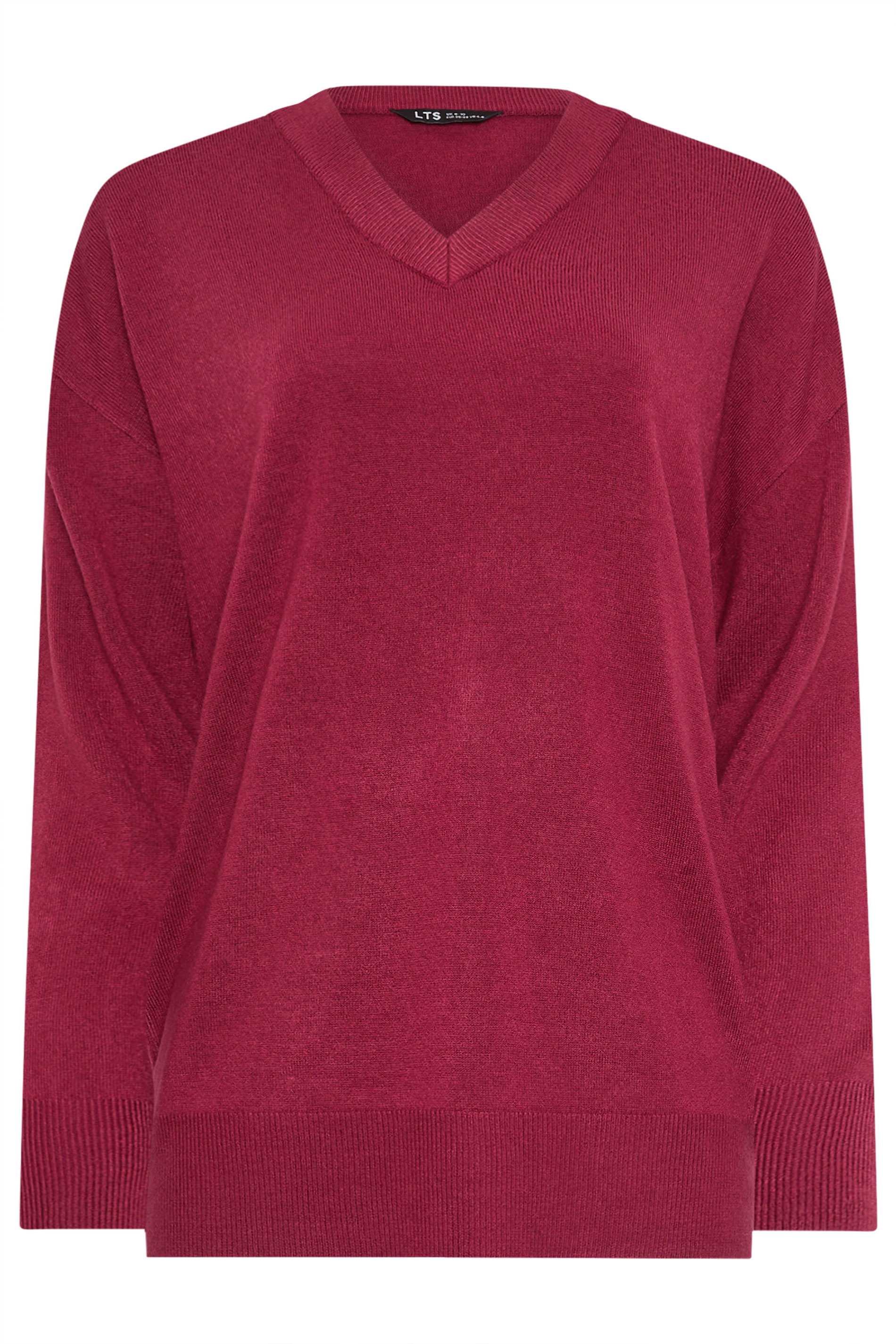 LTS Tall Red Long Sleeve V-Neck Jumper | Long Tall Sally 5