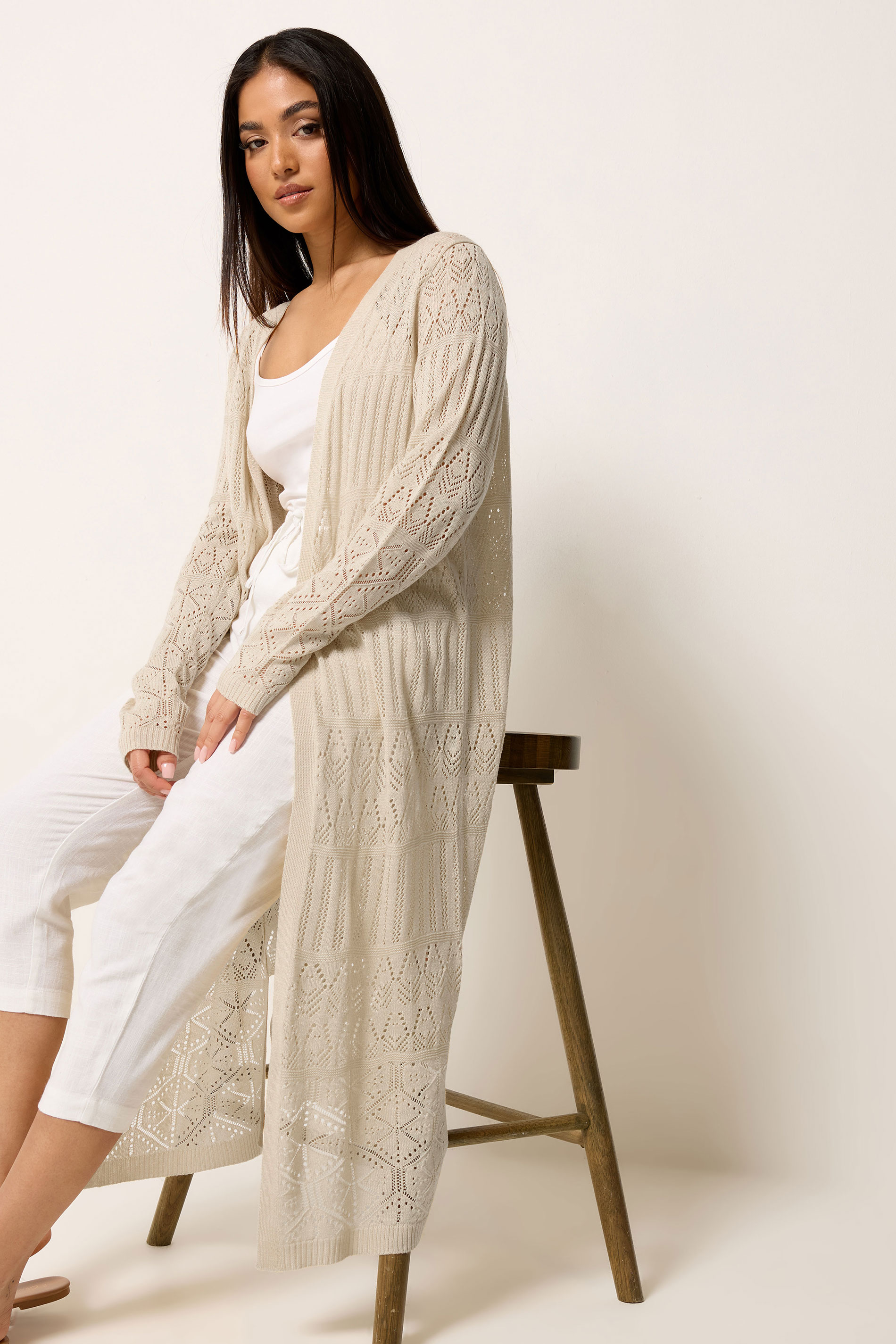 M&Co Petite Natural Brown Pointelle Longline Cardigan | M&Co 3