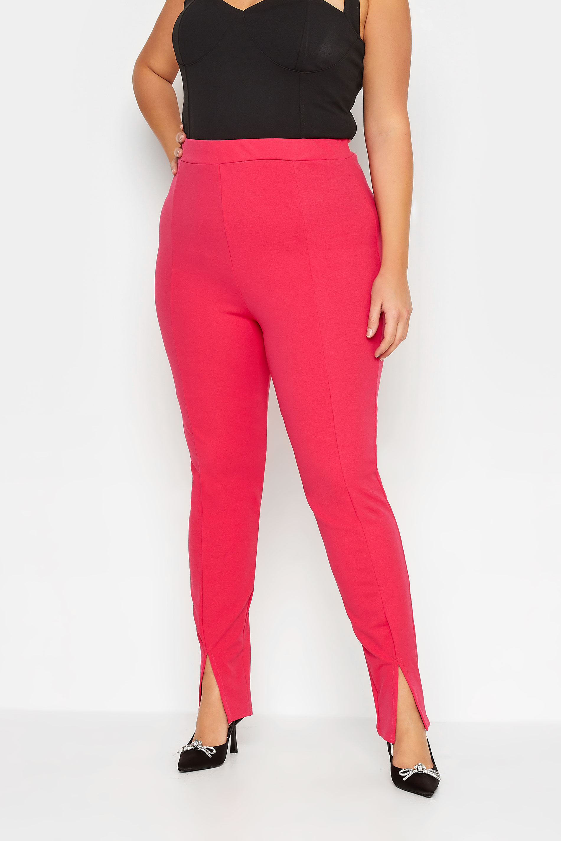 LTS Tall Women's Bright Pink Split Front Slim Trousers | Long Tall Sally 1