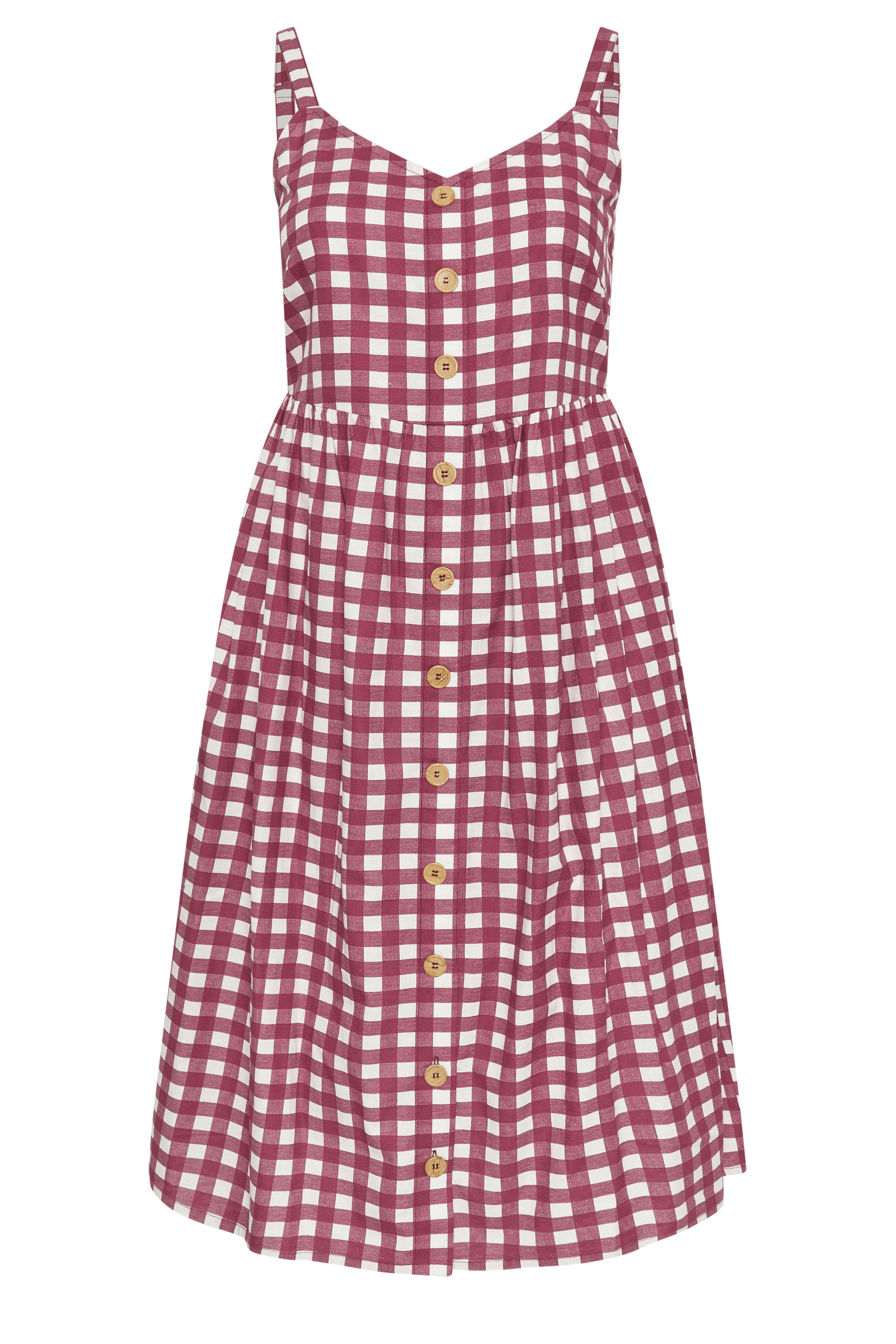 YOURS Plus Size Burgundy Red Gingham Linen Dress | Yours Clothing 5