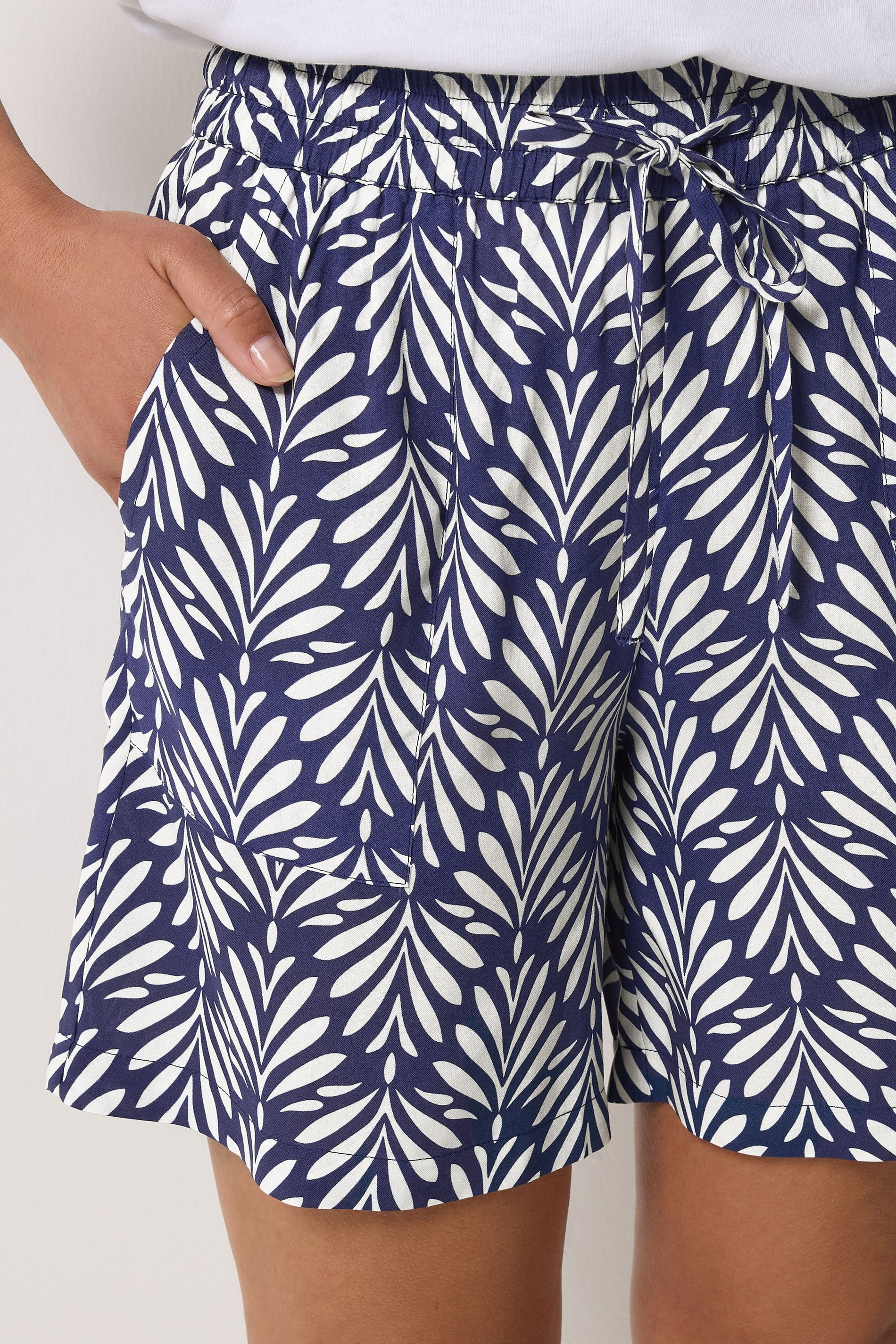 M&Co Women's Navy Blue & White Leaf Print Shorts | M&Co 4