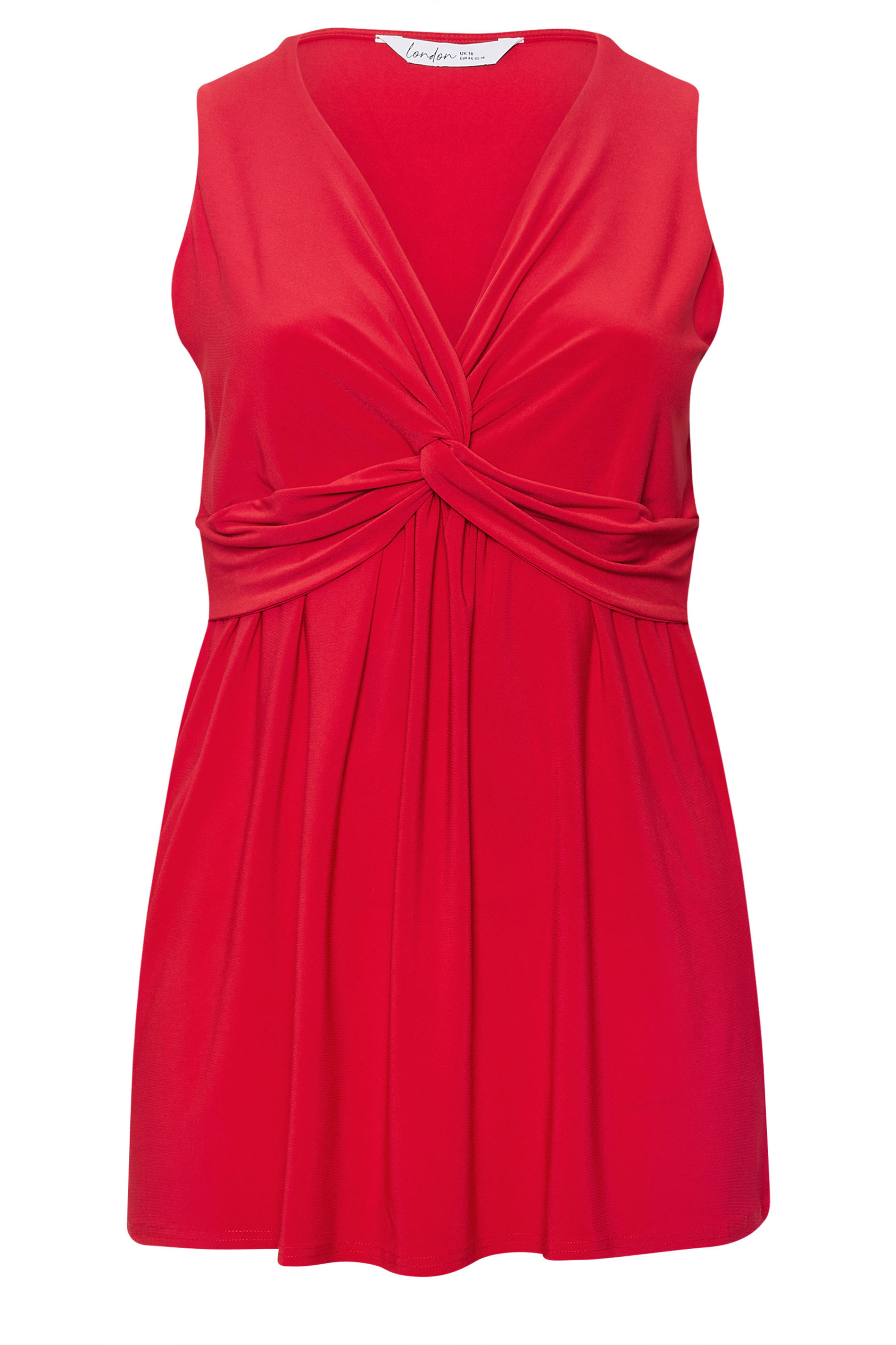 YOURS LONDON Plus Size Red Sleeveless Knot Front Top | Yours Clothing 5