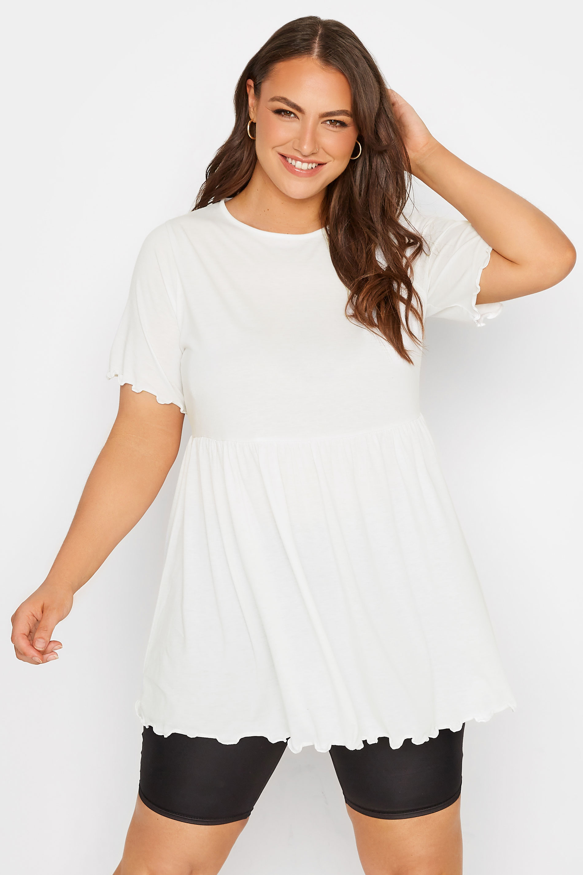 LIMITED COLLECTION Plus Size White Lettuce Edge Peplum Top | Yours Clothing 1