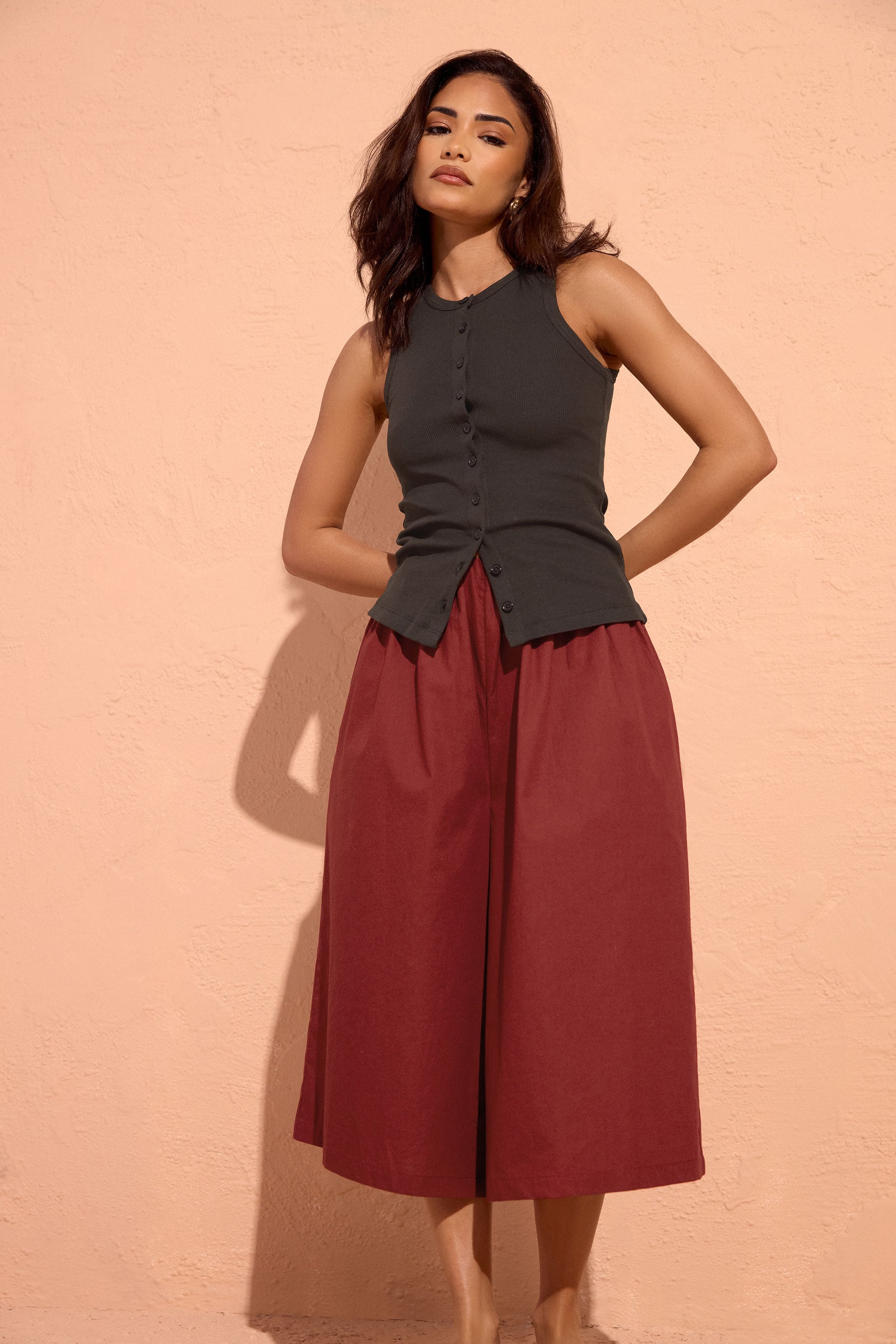 PixieGirl Petite Women's Red Cotton Poplin Culottes | PixieGirl 3