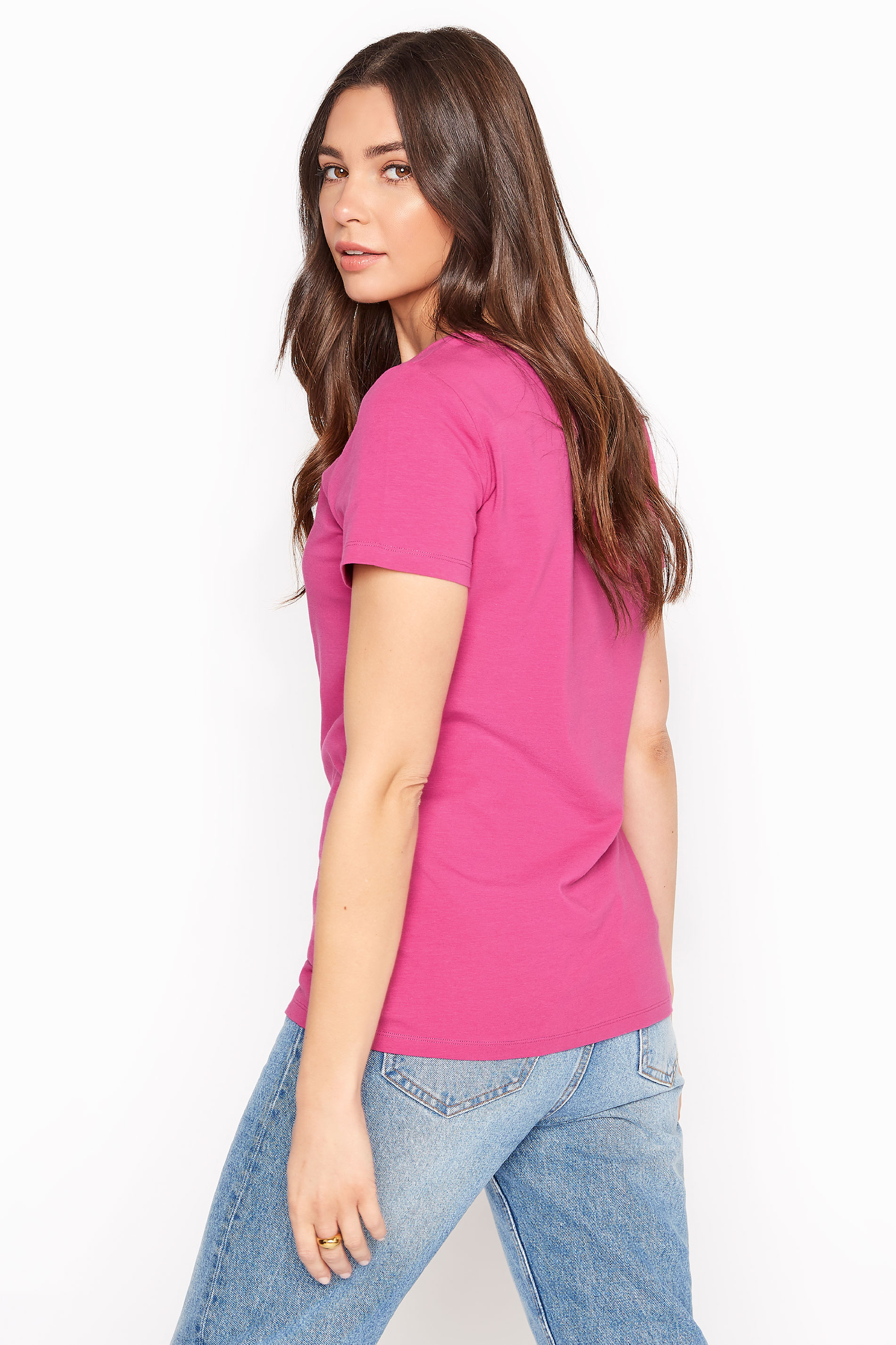 Pink Cotton Stretch V-Neck T-Shirt | Long Tall Sally