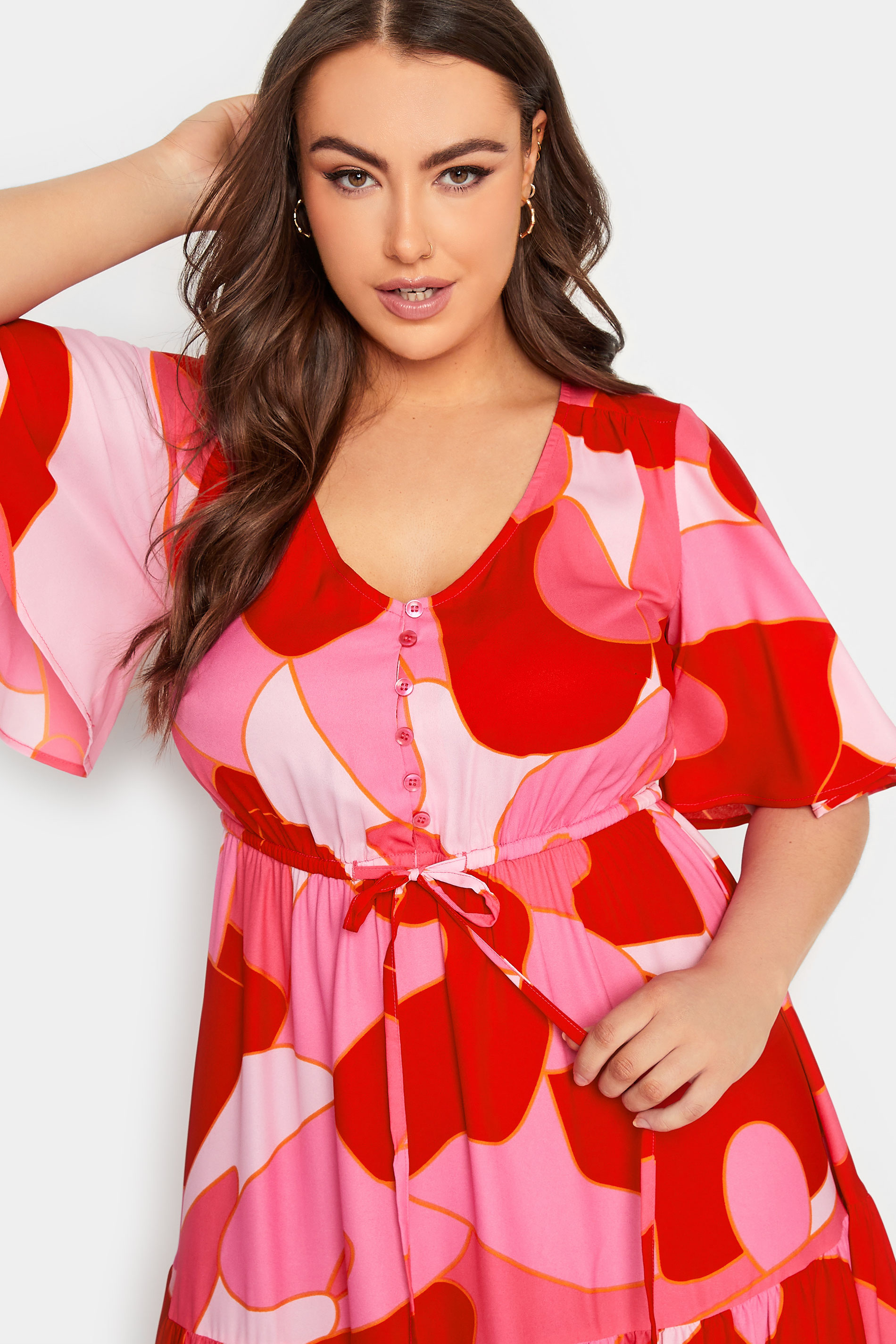 LIMITED COLLECTION Pink Plus Size Abstract Print Tiered Dress | Yours ...