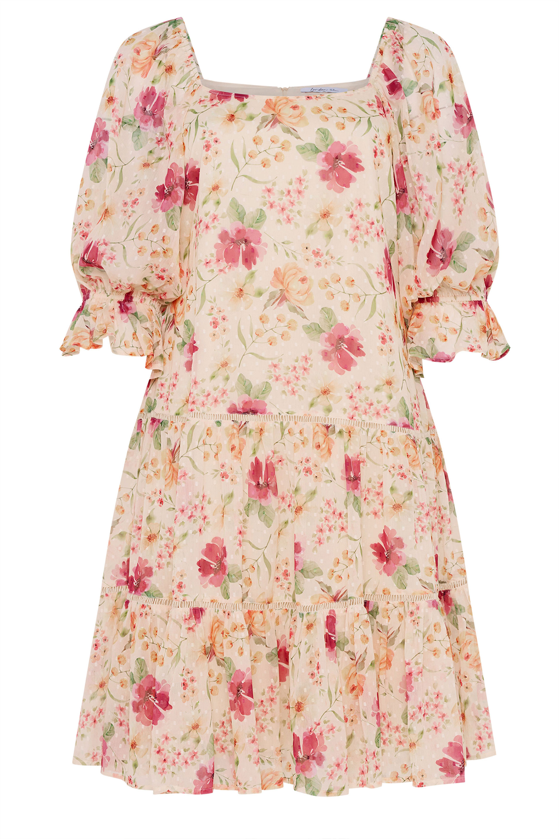 YOURS LONDON Plus Size Nude Floral Midi Dress | Yours Clothing 5