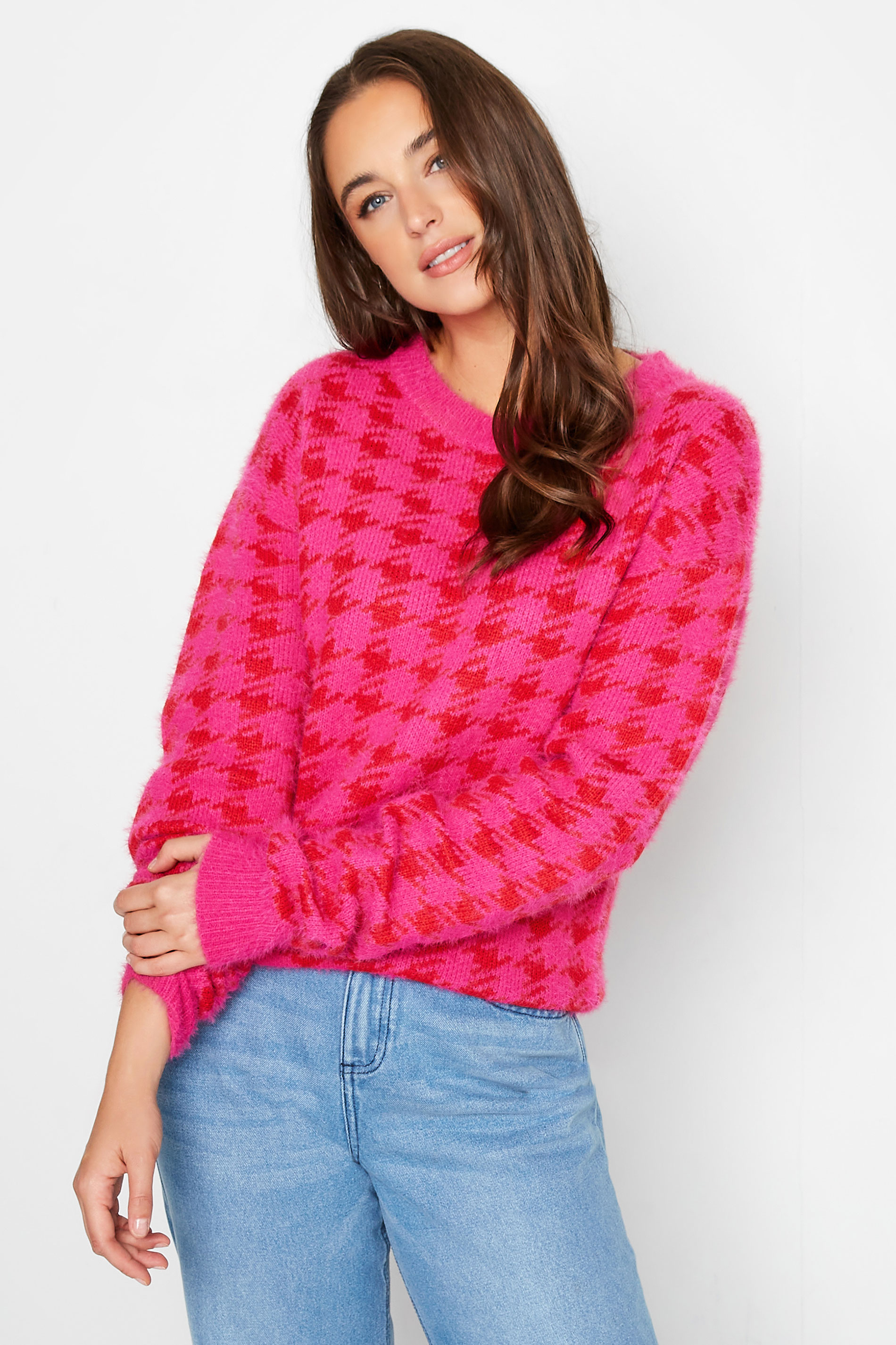 LTS Tall Pink Dogtooth Check Jumper 1