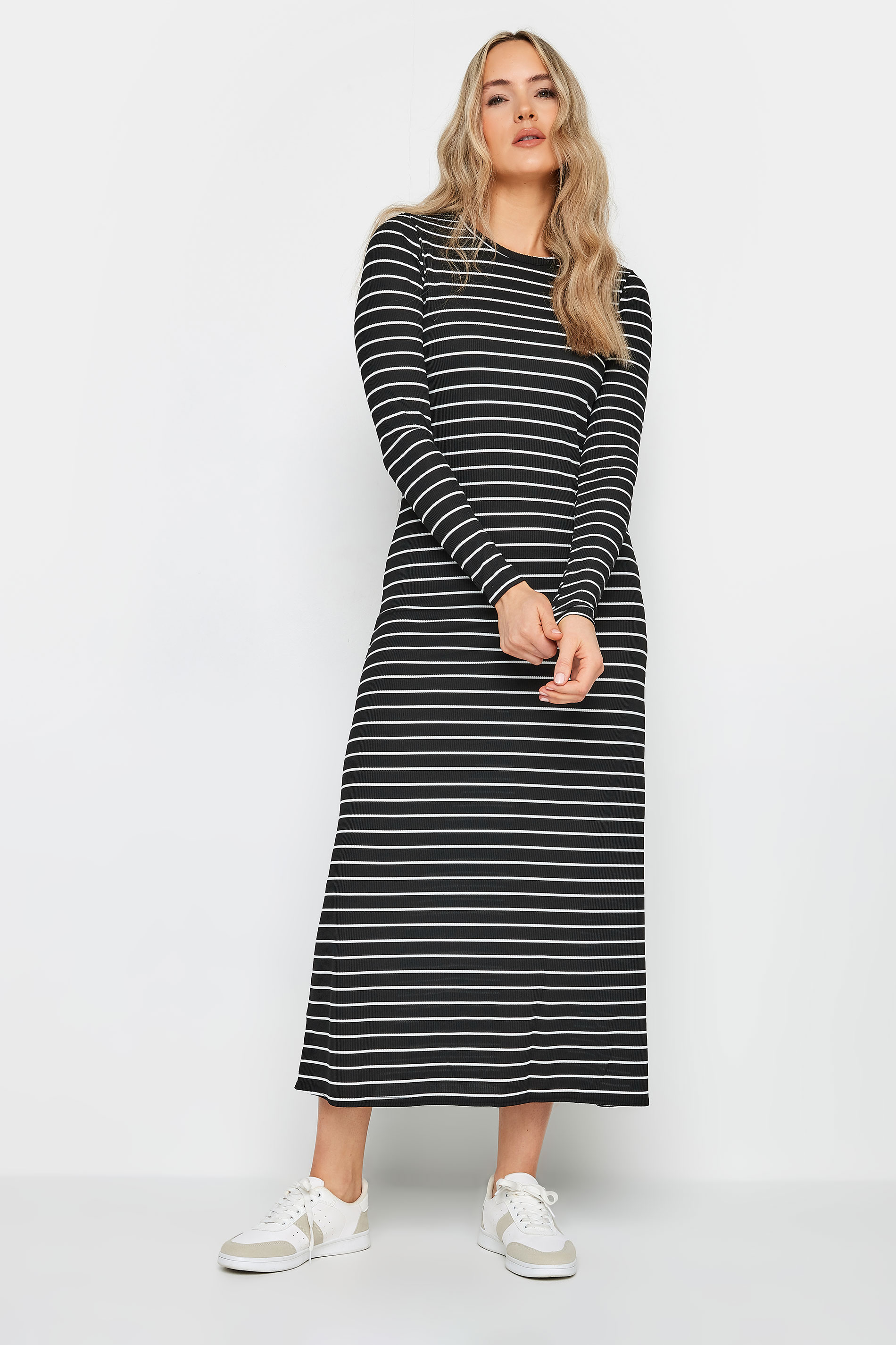 LTS Tall Black & White Stripe Ribbed Midi Dress | Long Tall Sally  1