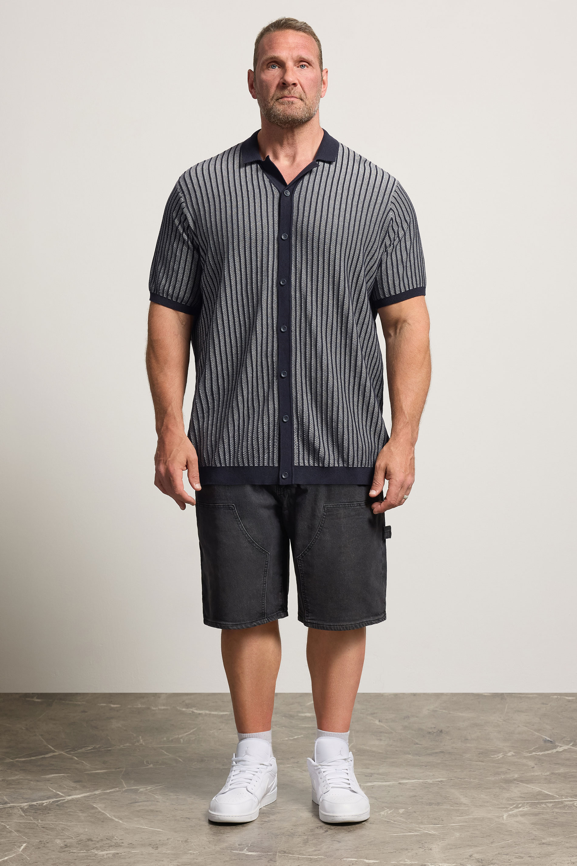 BadRhino Big & Tall Navy Blue Knitted Stripe Shirt | BadRhino 2
