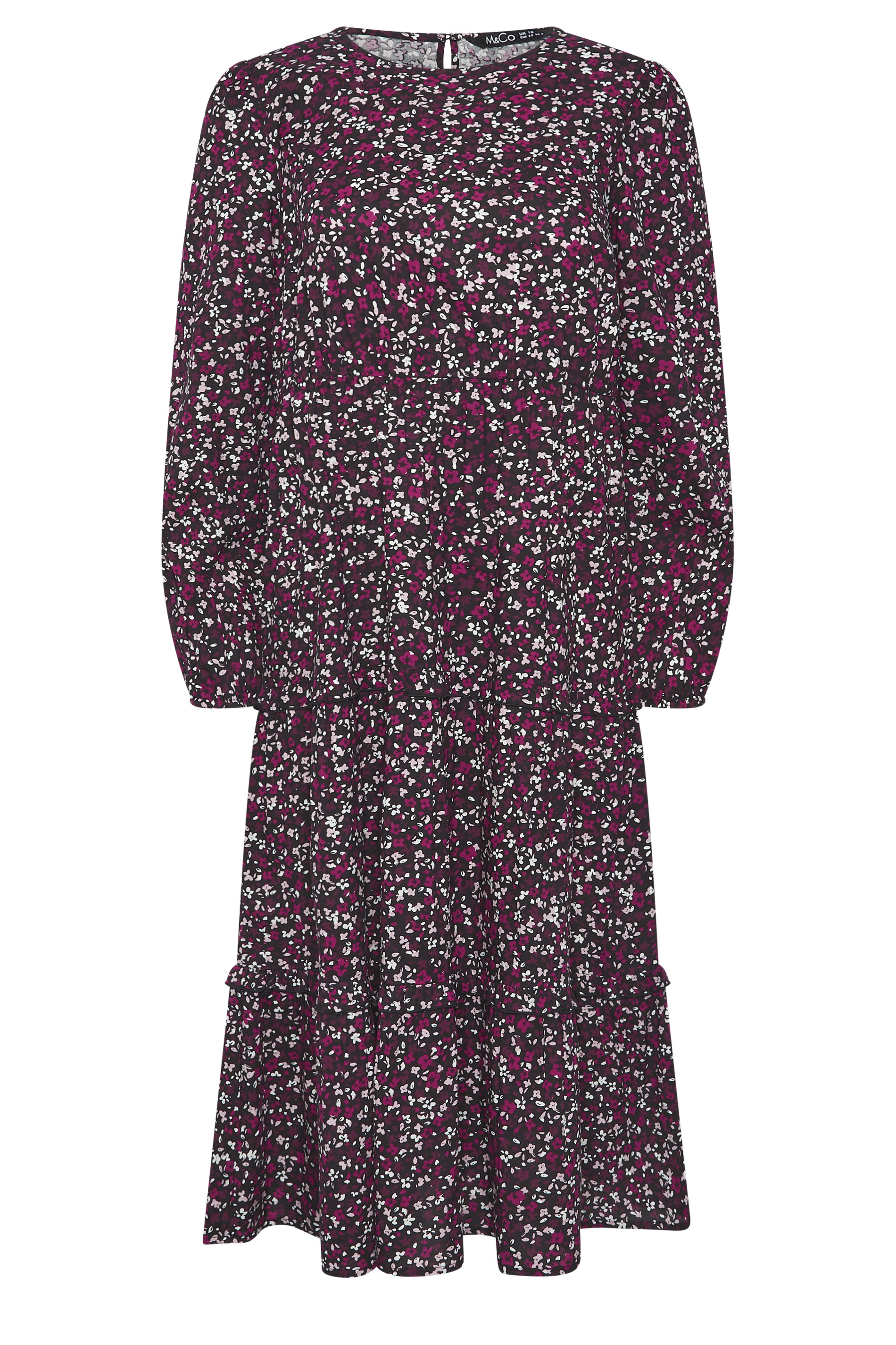M&Co Berry Purple Ditsy Floral Print Ruffle Midi Dress | M&Co 5
