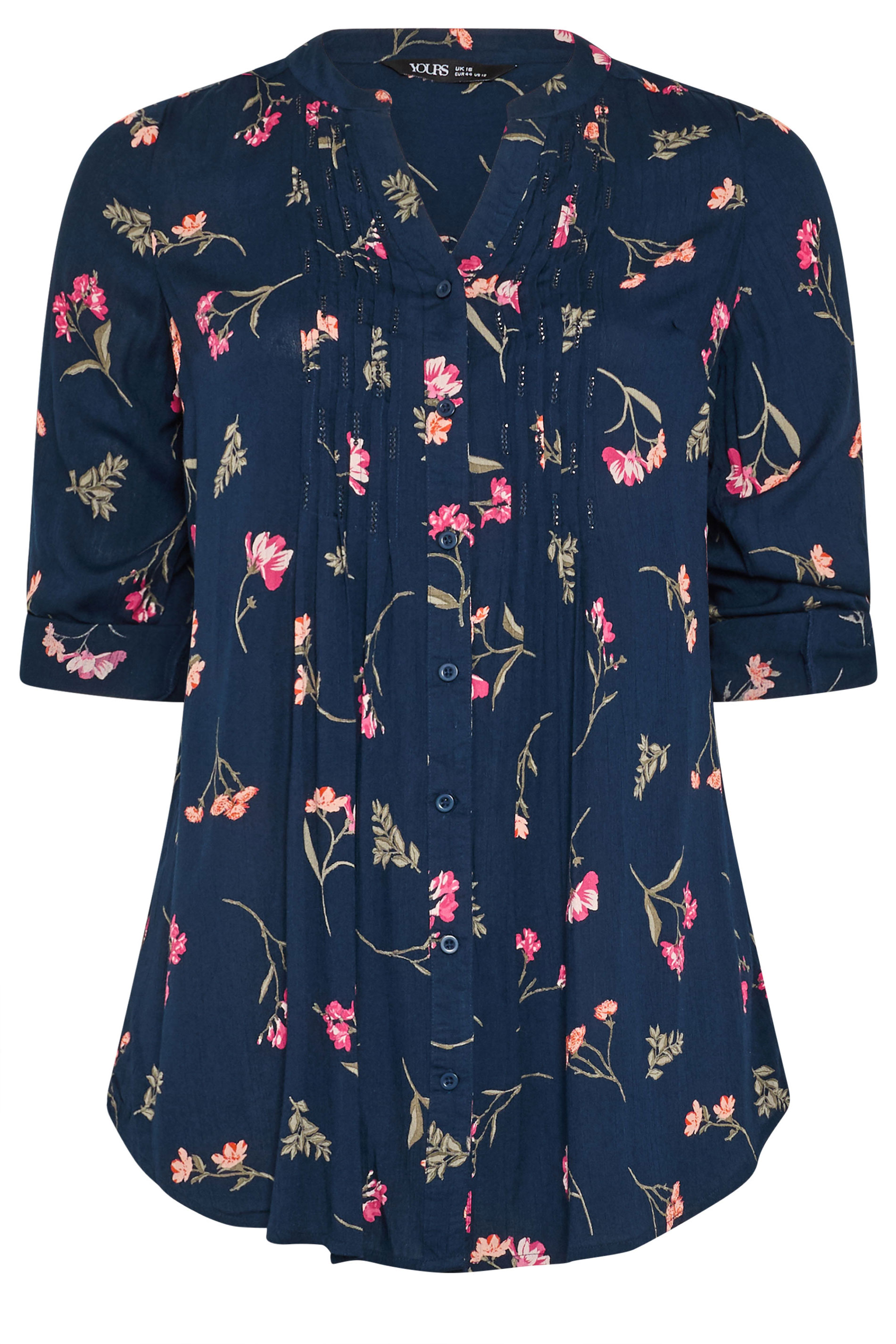 YOURS Plus Size Navy Blue Sequin Floral Pintuck Blouse | Yours Clothing 5