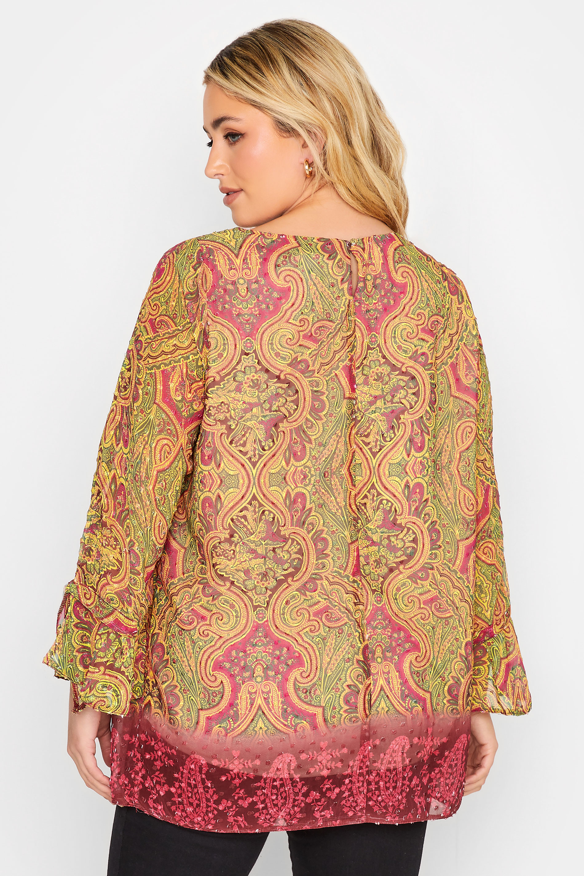 YOURS Plus Size Curve Yellow & Pink Paisley Print Blouse | Yours Clothing  3