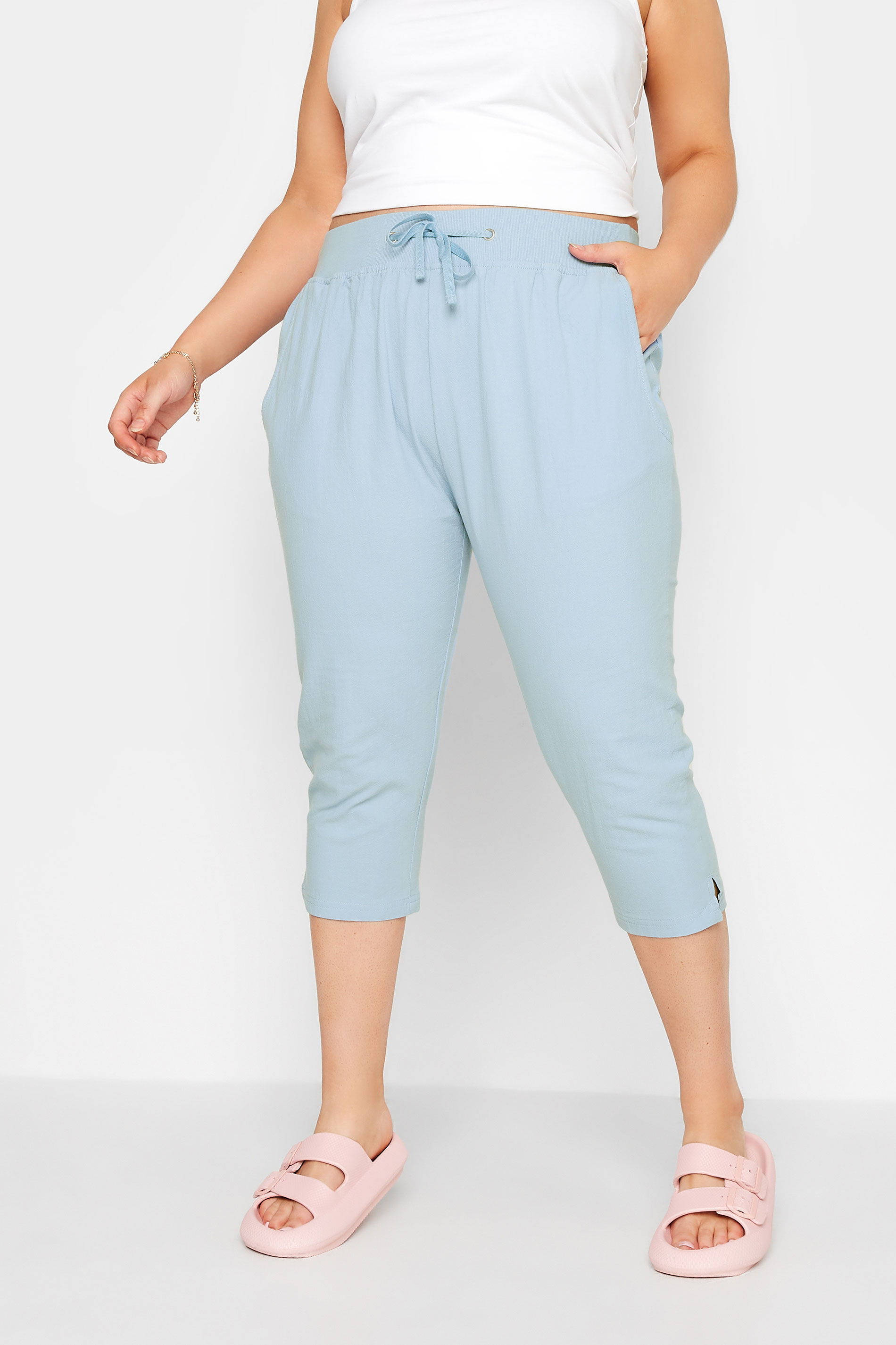 Curve Light Blue Cool Cotton Cropped Joggers_A.jpg