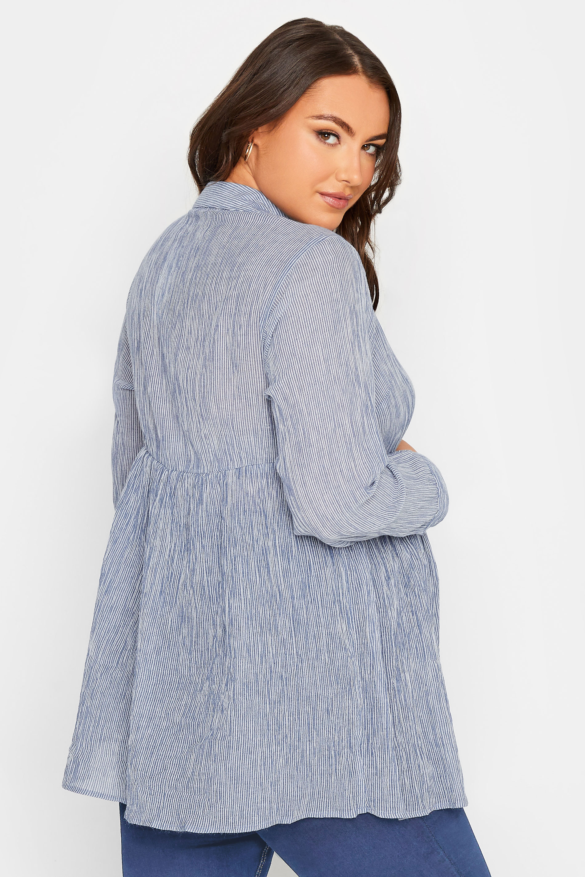 BUMP IT UP MATERNITY Plus Size Blue Stripe Popover Shirt | Yours Clothing 3