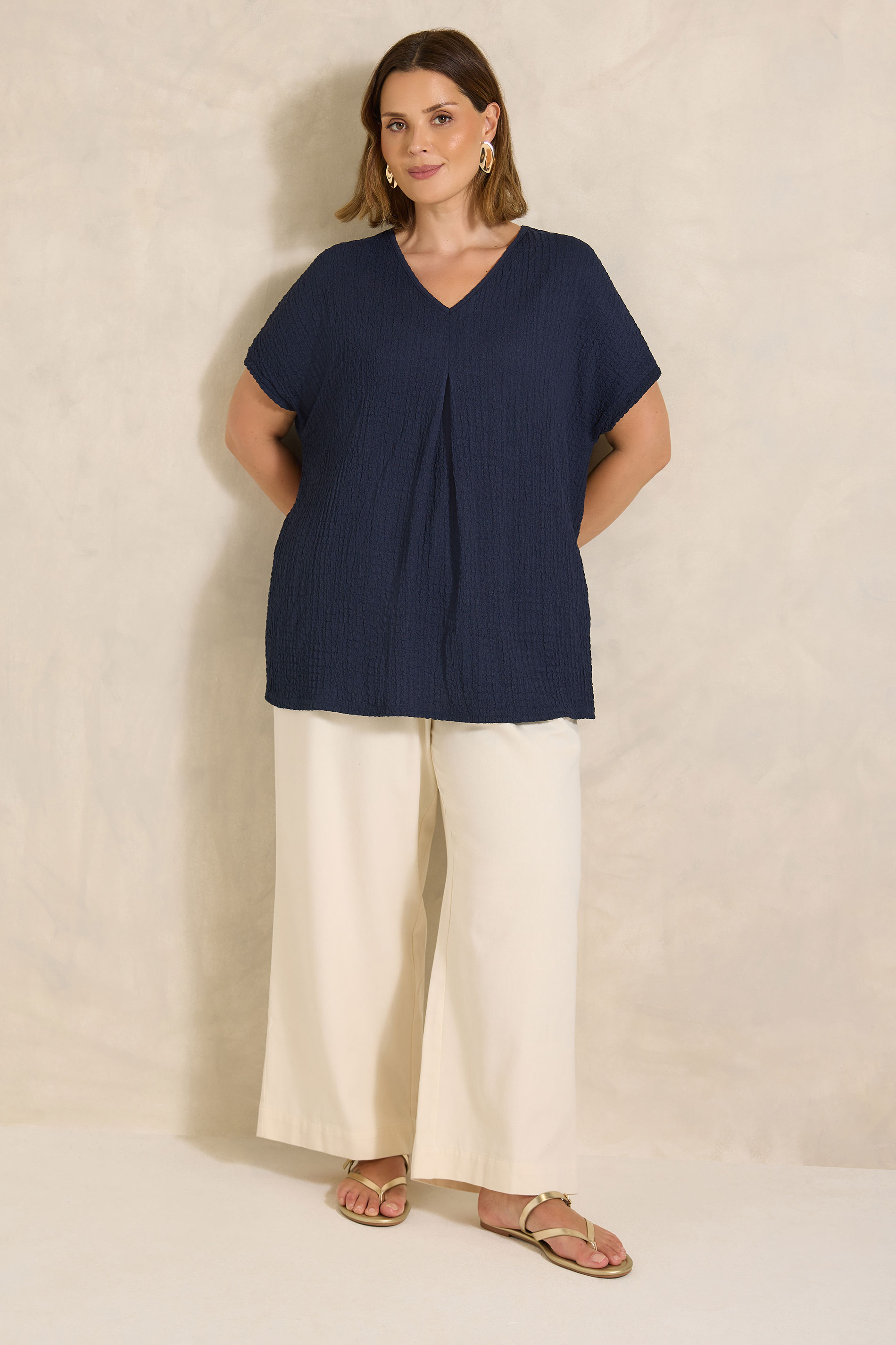 EVANS Plus Size 2 Pack Navy & Blue Pleat Tops | Evans 2