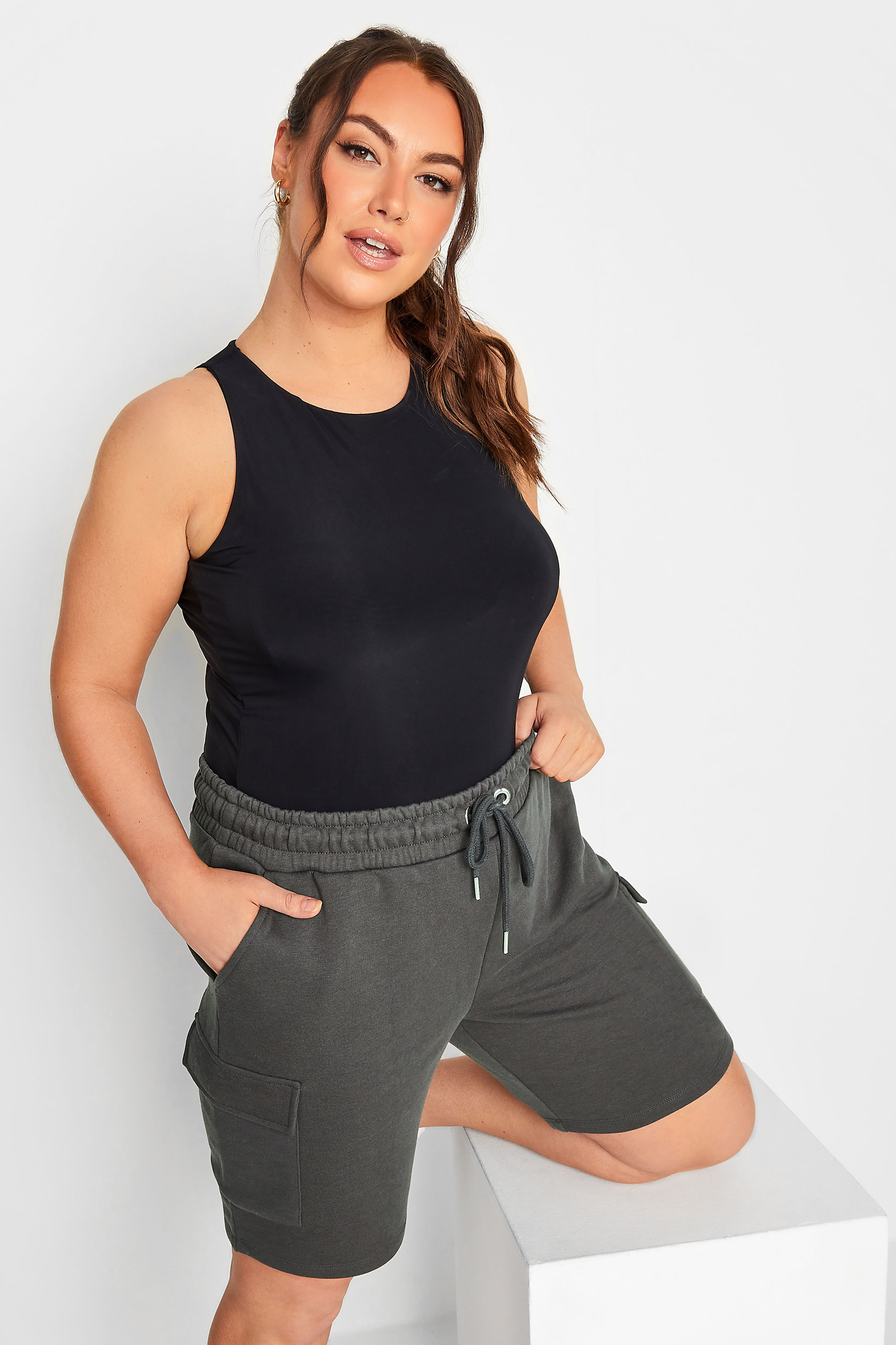 YOURS Plus Size Grey Cargo Jogger Shorts | Yours Clothing 1