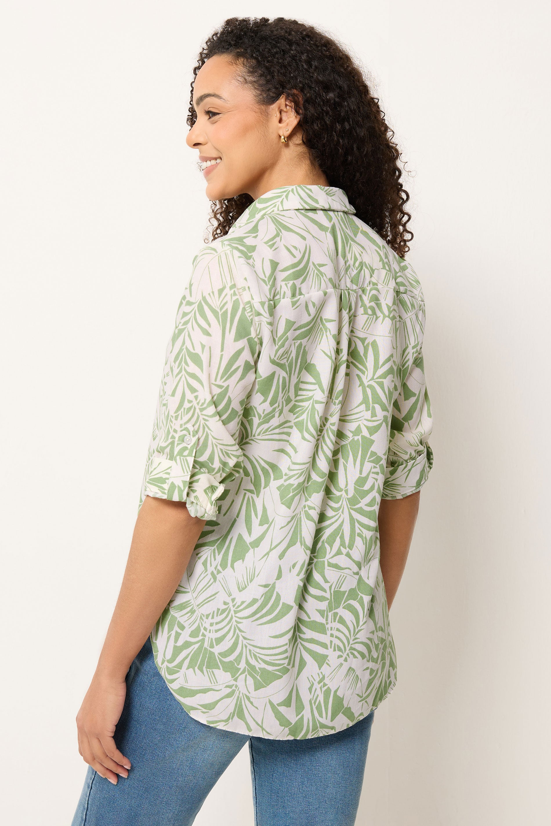 M&Co Khaki Green Leaf Print Tab Sleeve Shirt 2