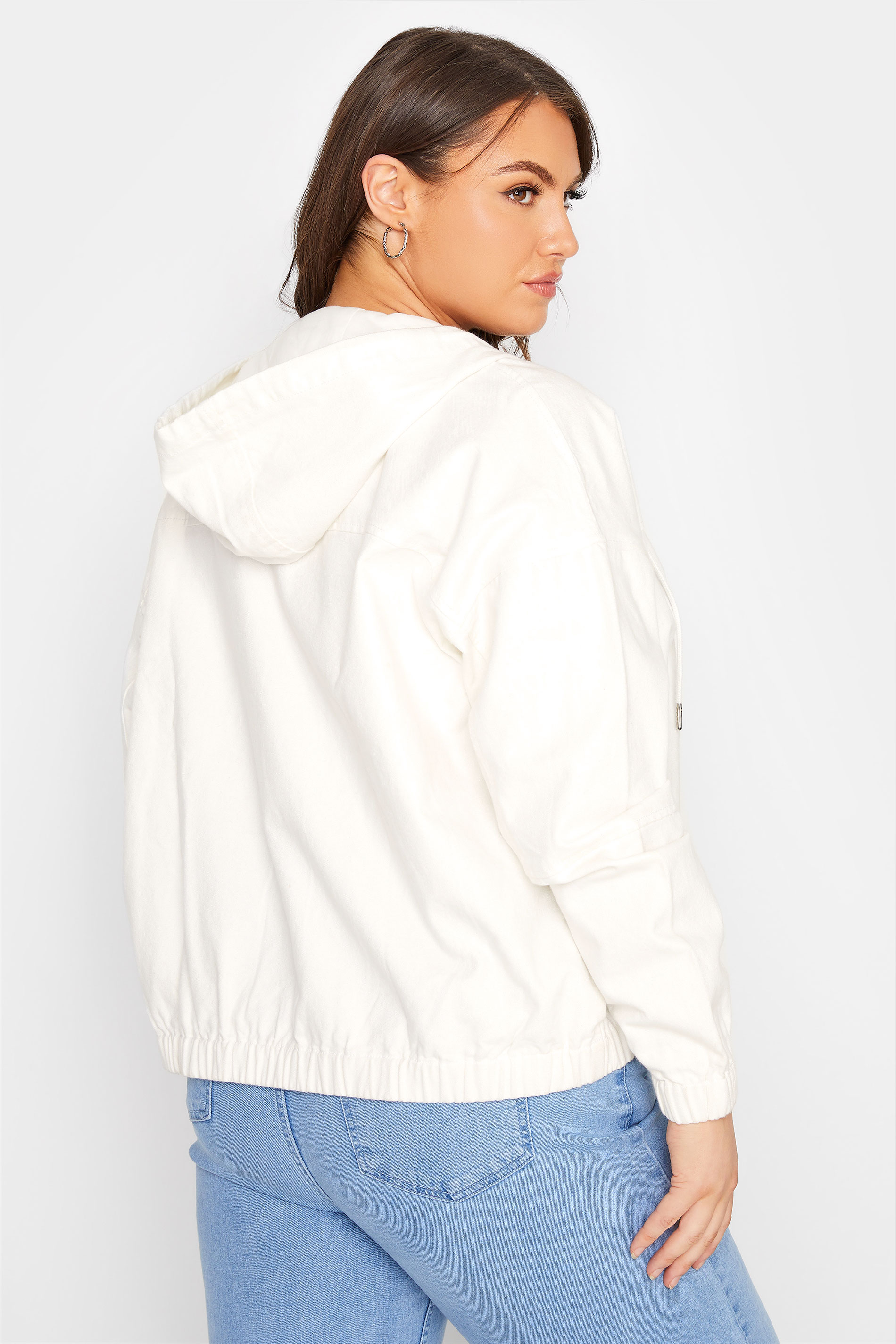 LIMITED COLLECTION Plus Size White Twill Bomber Jacket | Yours Clothing  3