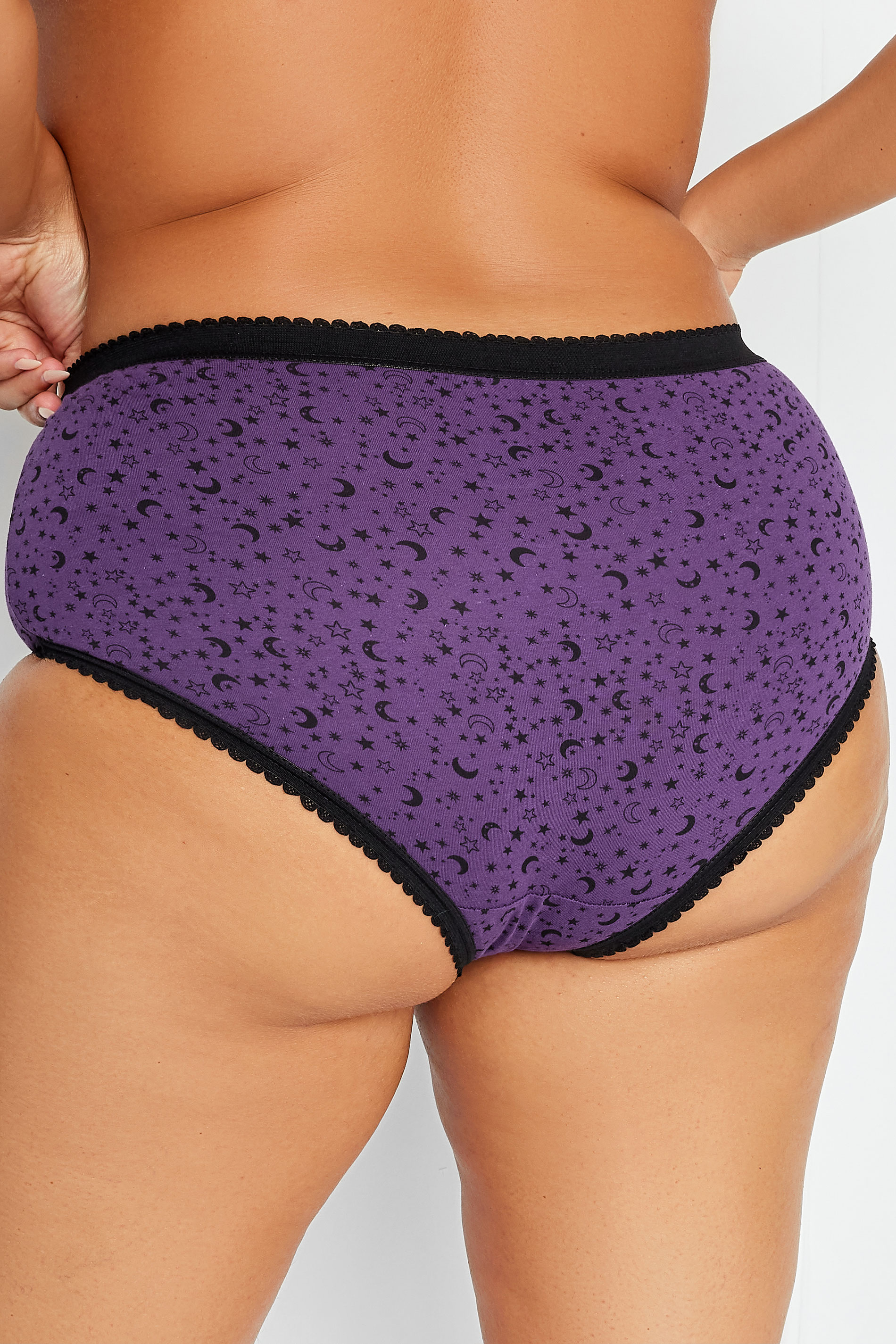 YOURS 5 PACK Plus Size Black & Purple Star Print High Waisted Full Briefs | Yours Clothing 3