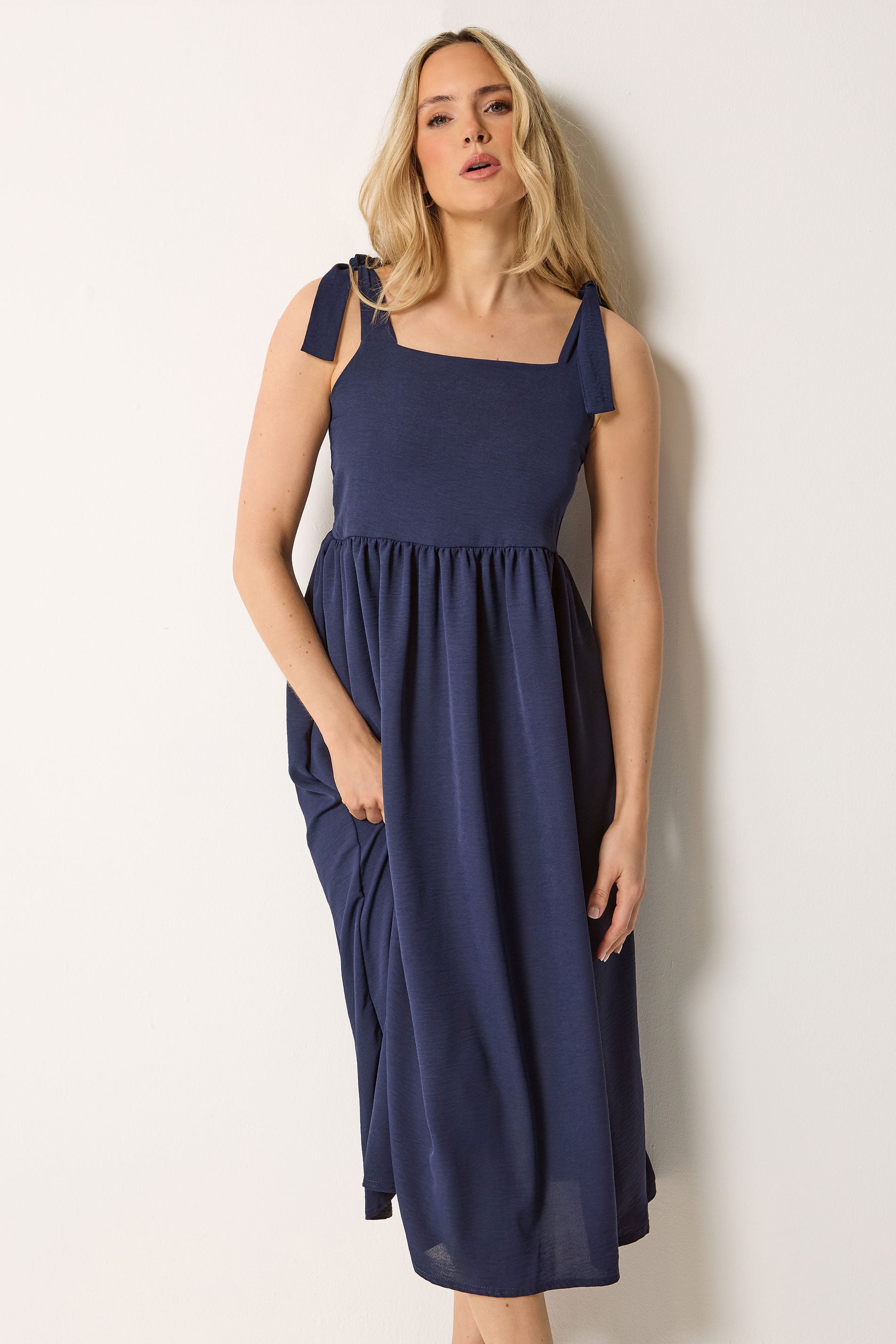 LTS Tall Women's Navy Blue Tie Detail Midi Sundress | Long Tall Sally 3