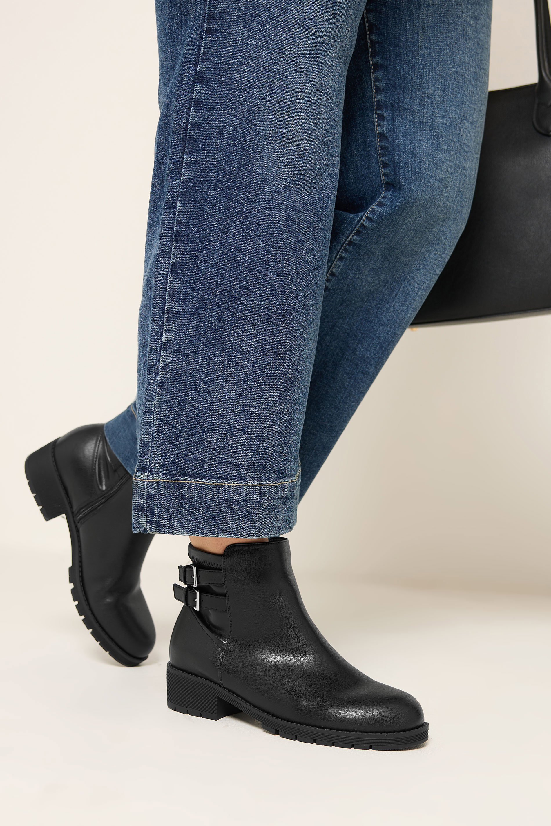 Black Double Buckle Faux Leather Chelsea Boots In Wide E Fit | Yours Clothing 1