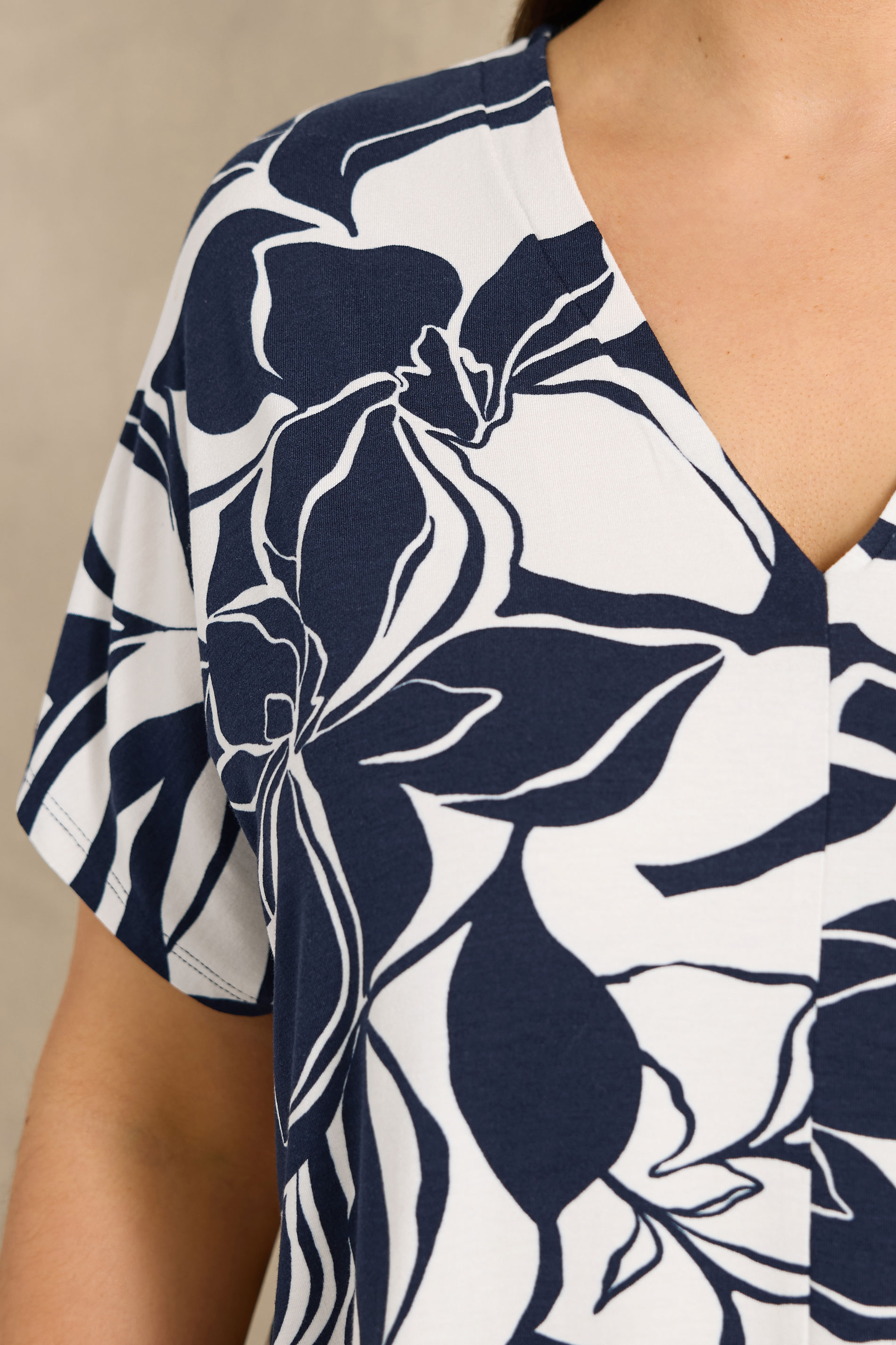 EVANS Curve Navy Blue Abstract Floral Grown-On Sleeve Top | Evans 4