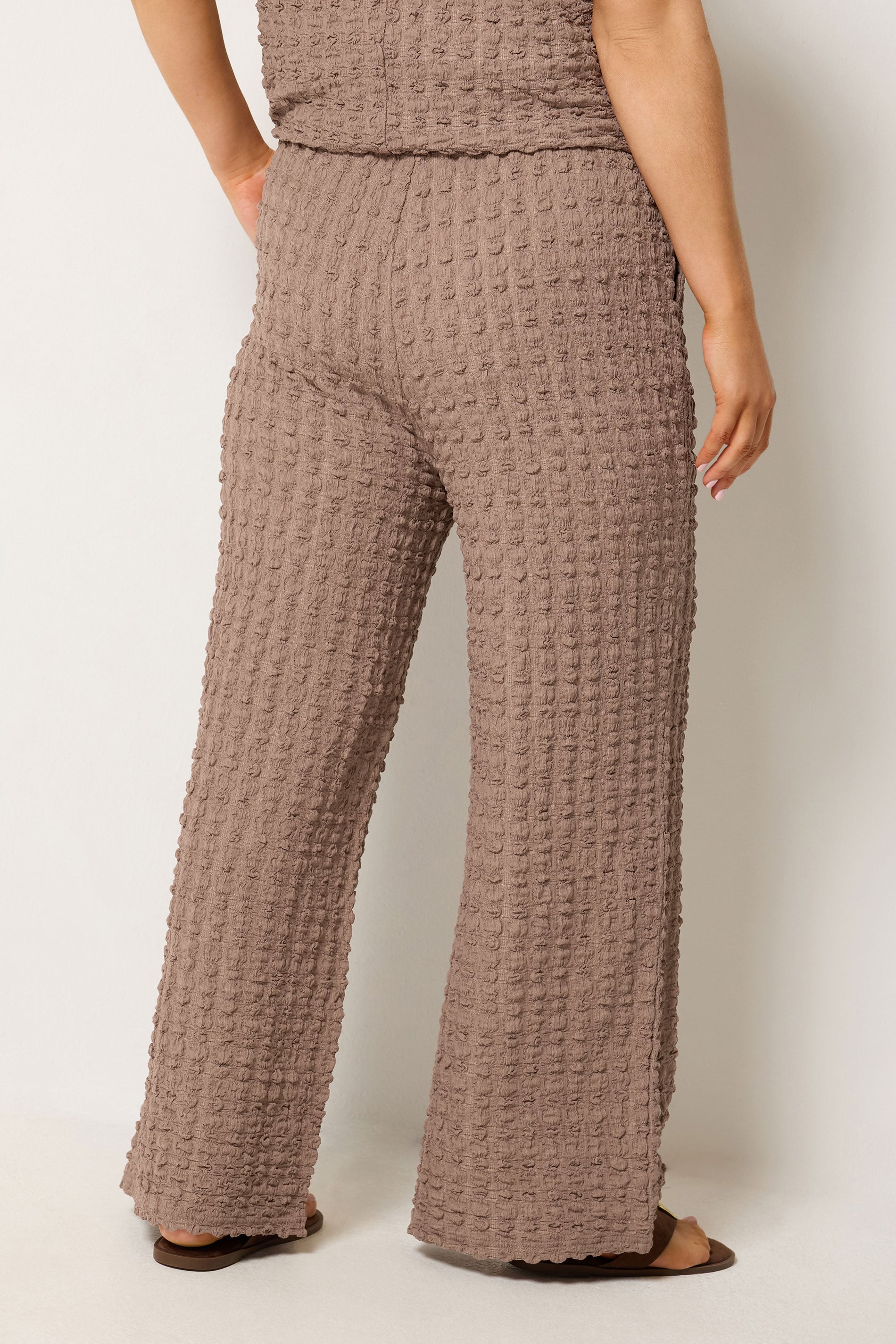 YOURS Plus Size Brown Bubble Textured Wide Leg Trousers | Yours Clothing 2
