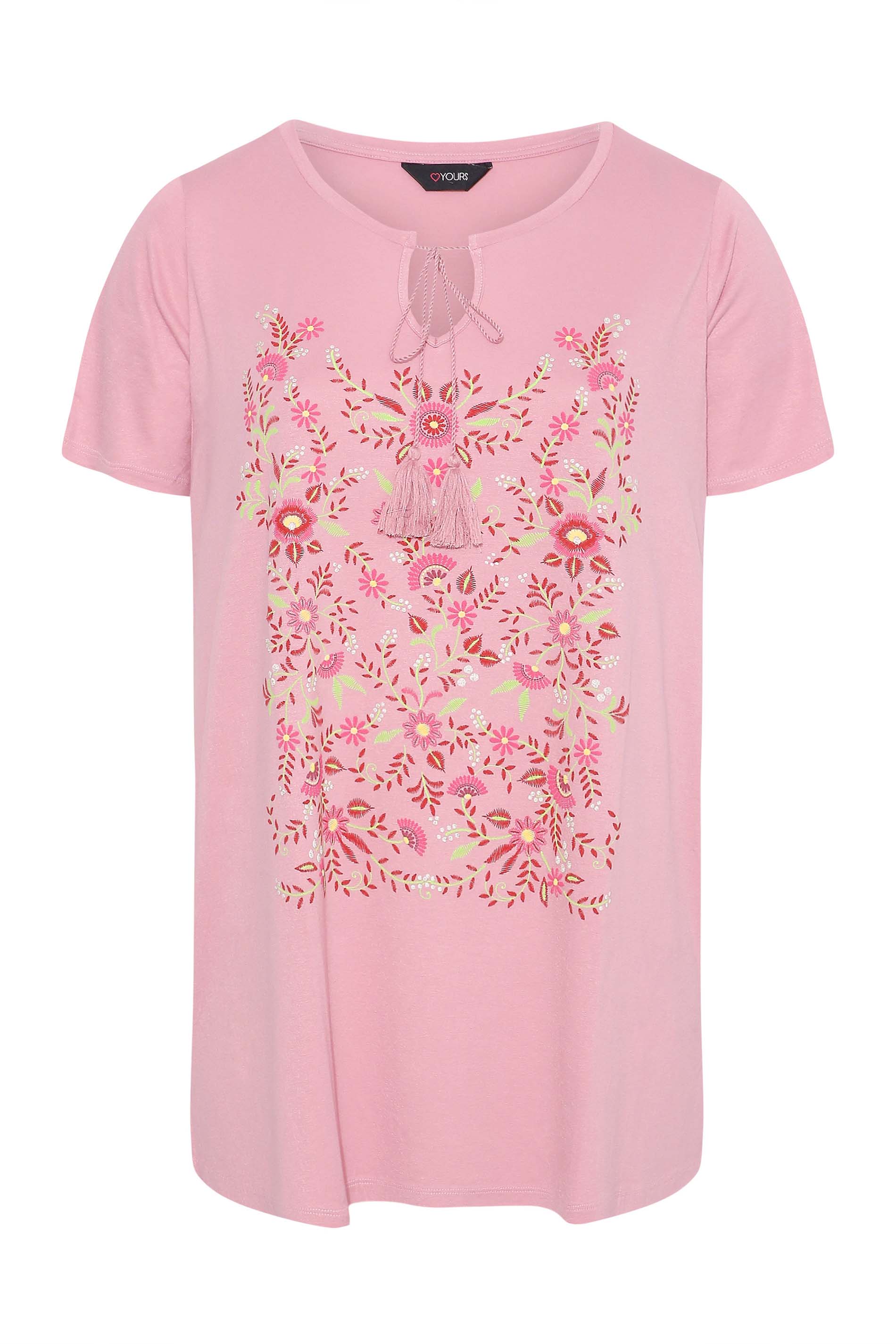 Grande taille  Tops Grande taille  T-Shirts | T-Shirt Rose Design Floral Manches Découpées - EH72601
