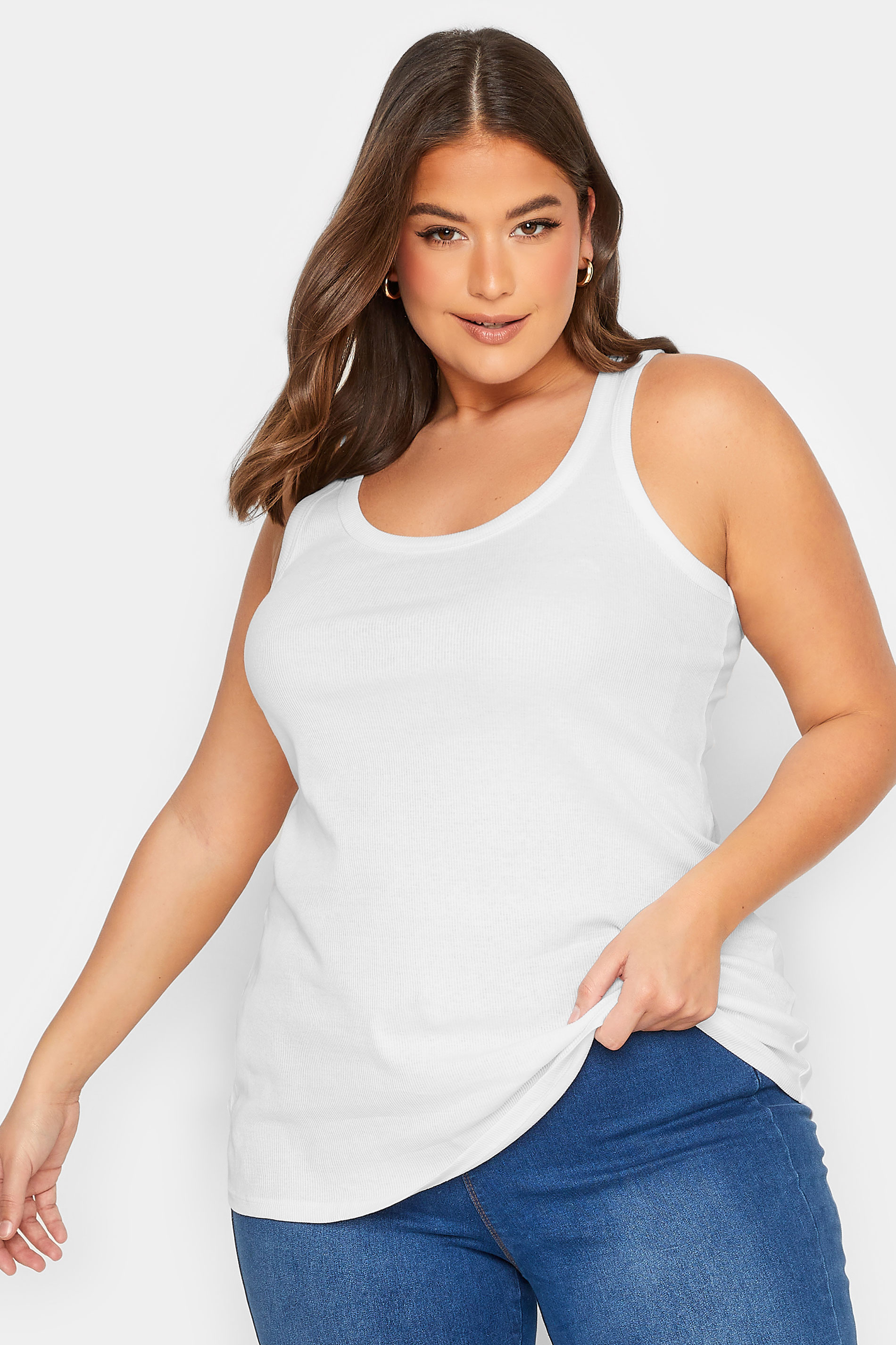 YOURS Plus Size White Ribbed Racer Back Vest Top | Yours Clothing  2
