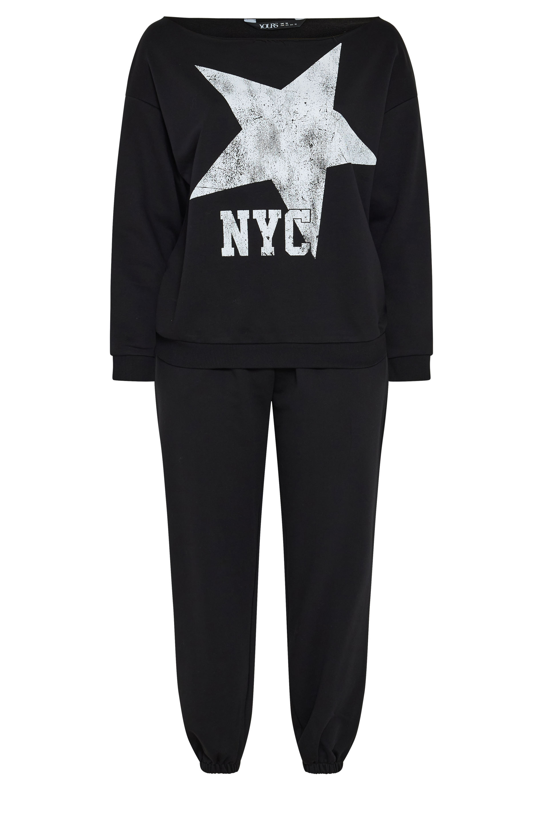 YOURS Plus Size Black NYC Slouch Sweatshirt & Jogger Set | Yours Clothing 6