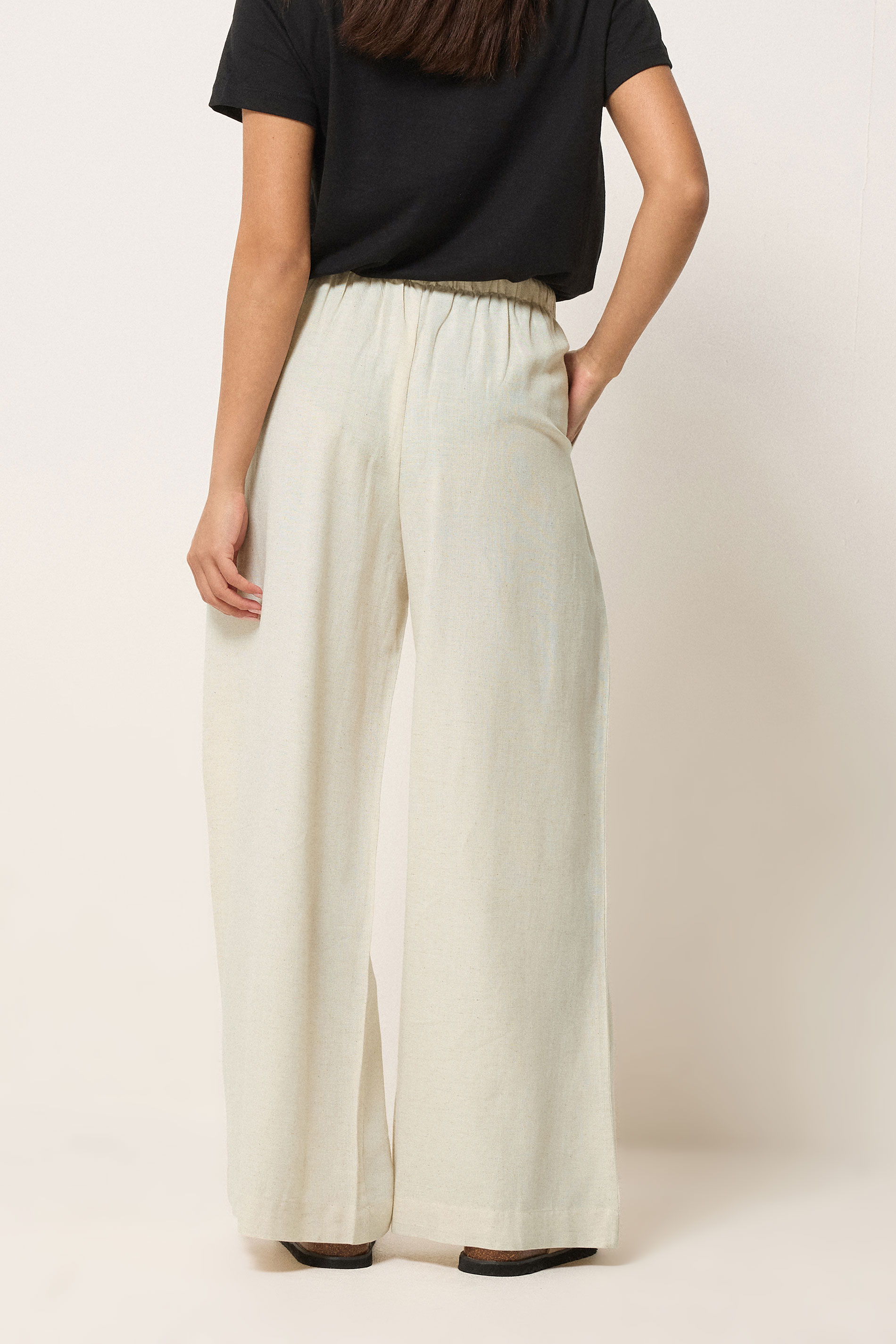 PixieGirl Petite Women's Natural Brown Beaded Linen Wide Leg Trousers | PixieGirl 4