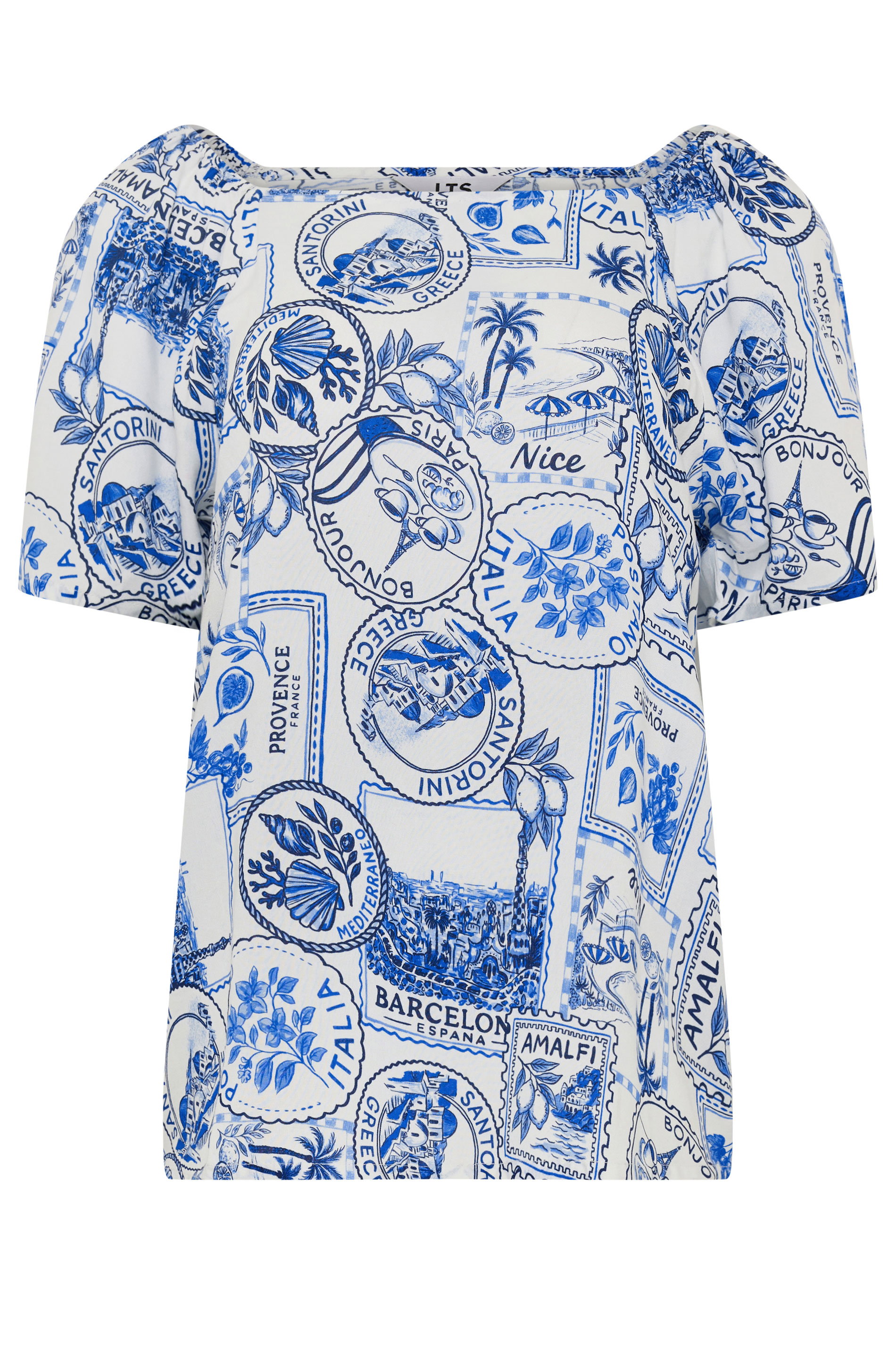 LTS Tall Women's White & Blue Mediterranean Print Blouse | Long Tall Sally 5