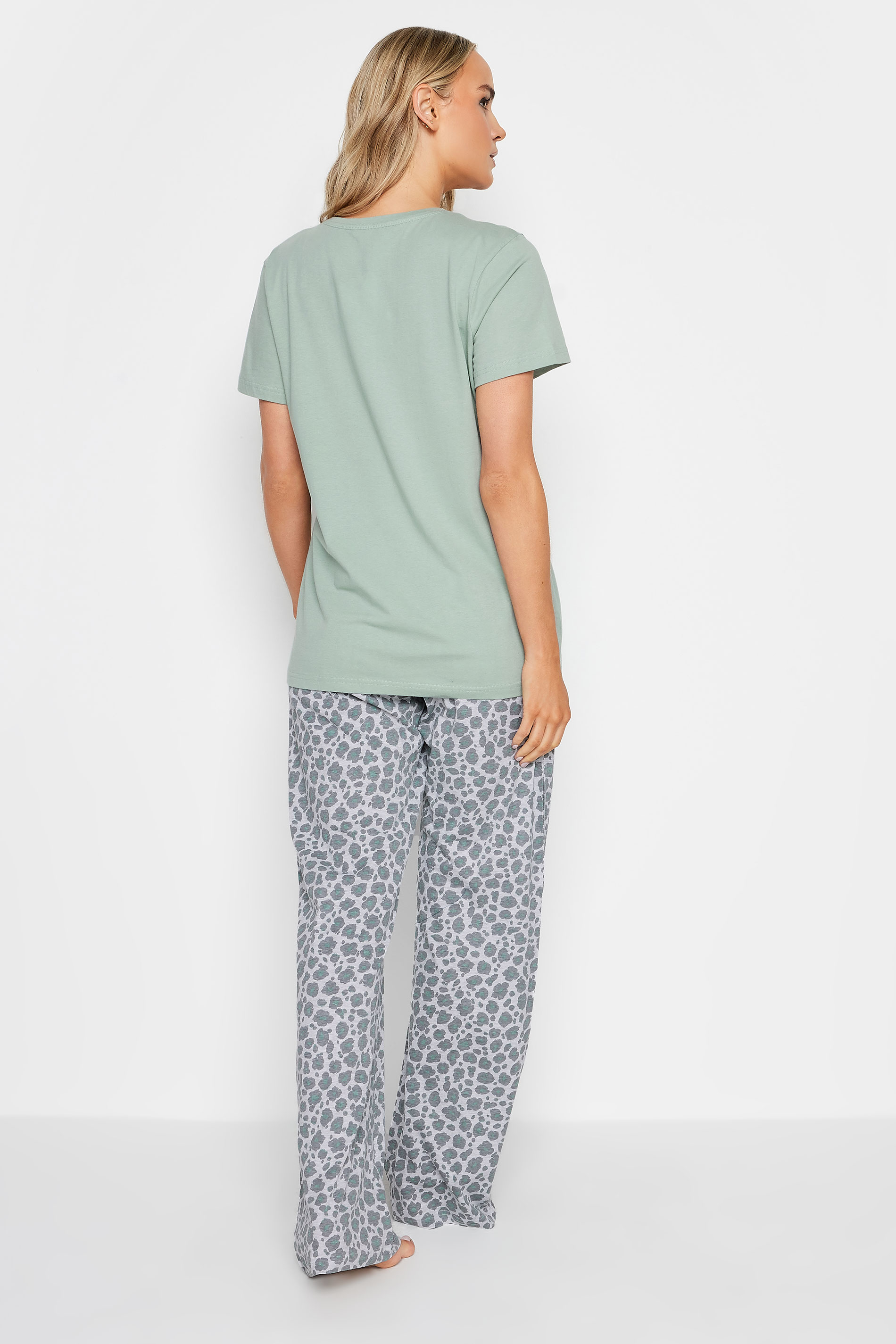 LTS Tall Green 'Wildest Dreams' Slogan Leopard Print Pyjama Set | Long Tall Sally  3