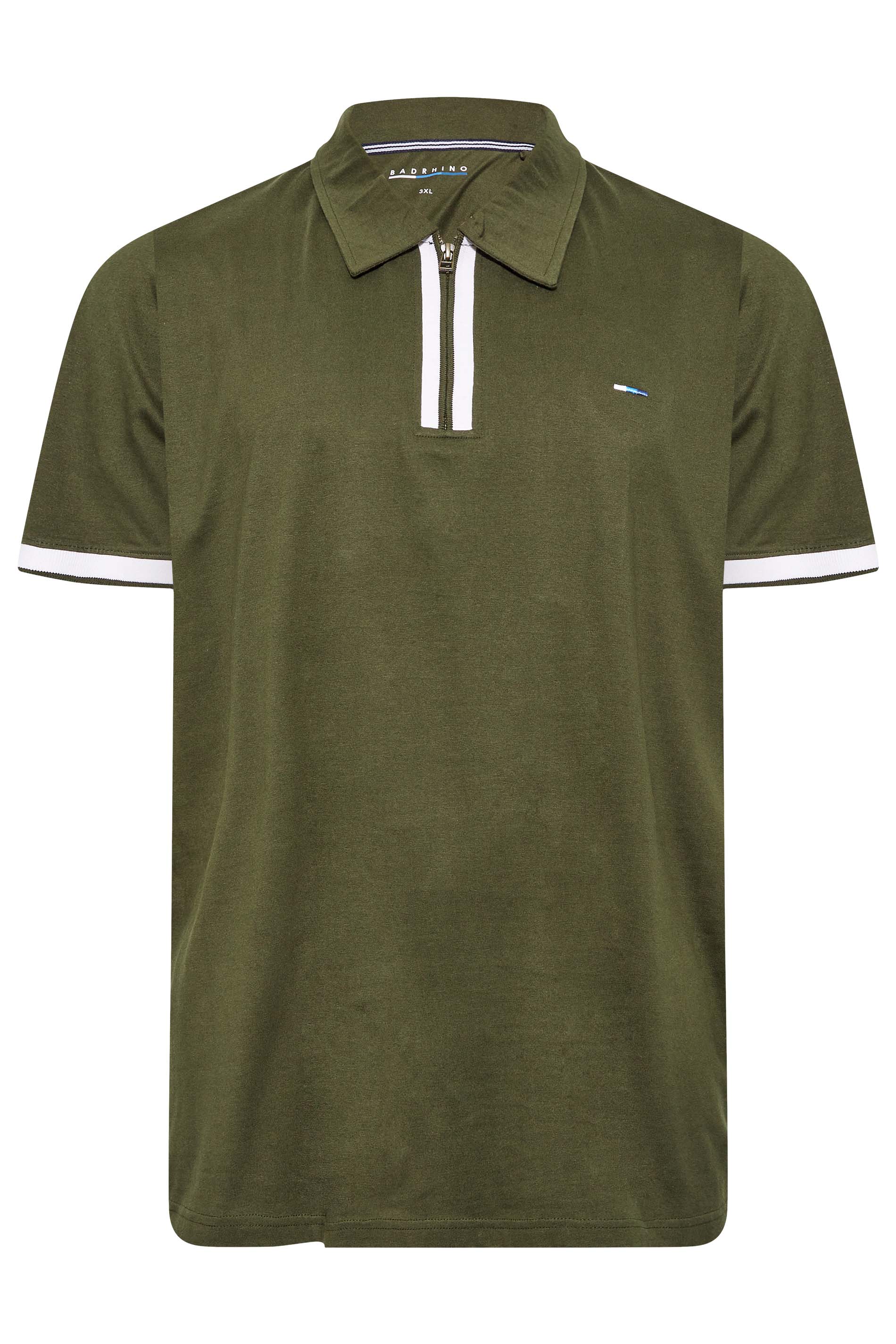 BadRhino Mens Big & Tall Khaki Green Jersey Zip Polo Shirt | BadRhino 3