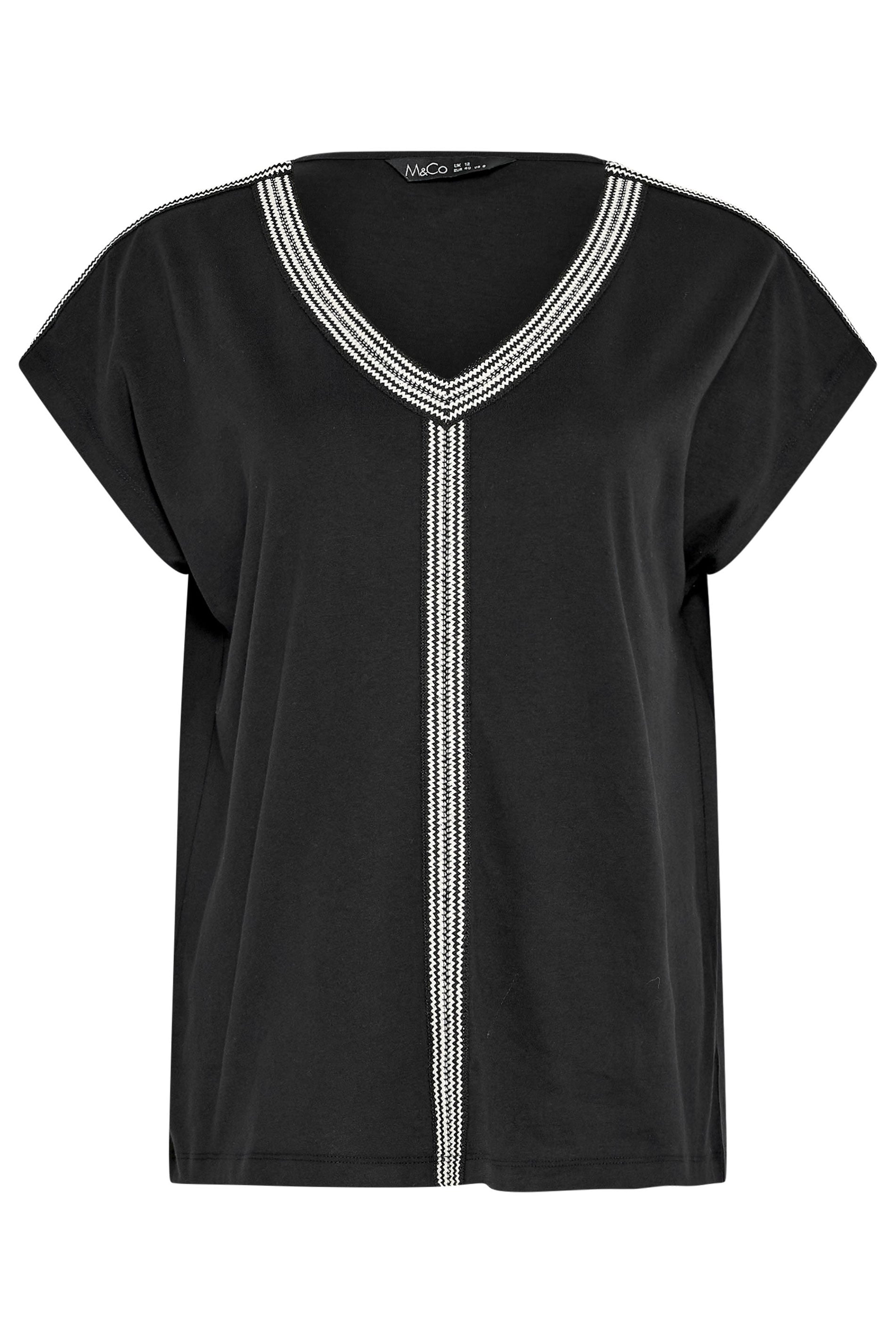 M&Co Black Contrast Trim Cotton Short Sleeve T-Shirt | M&Co 5