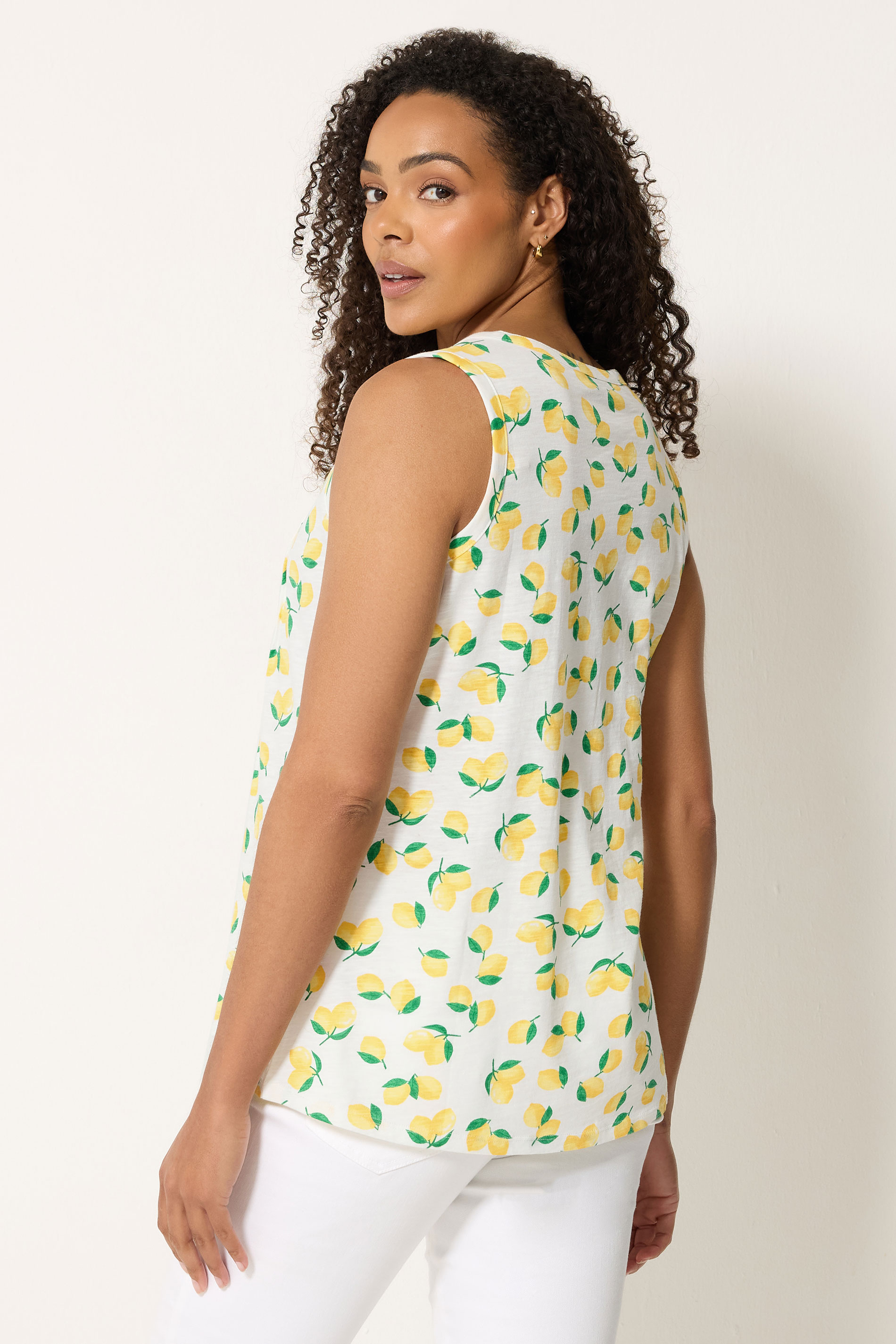 M&Co Yellow Lemon Print Sleeveless Cotton Henley Top | M&Co 2