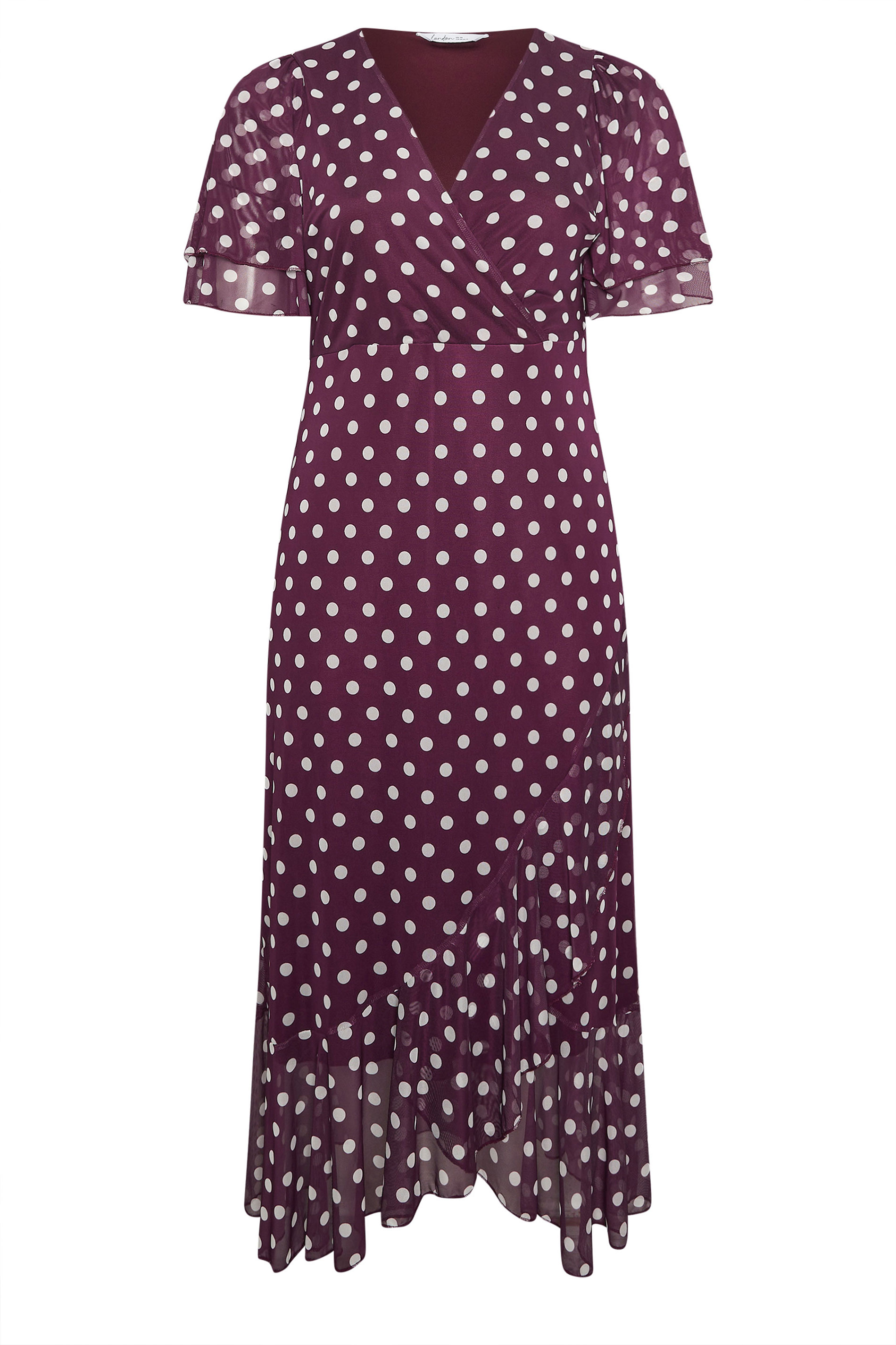 YOURS LONDON Plus Size Burgundy Red Polka Dot Wrap Dress | Yours Clothing 5