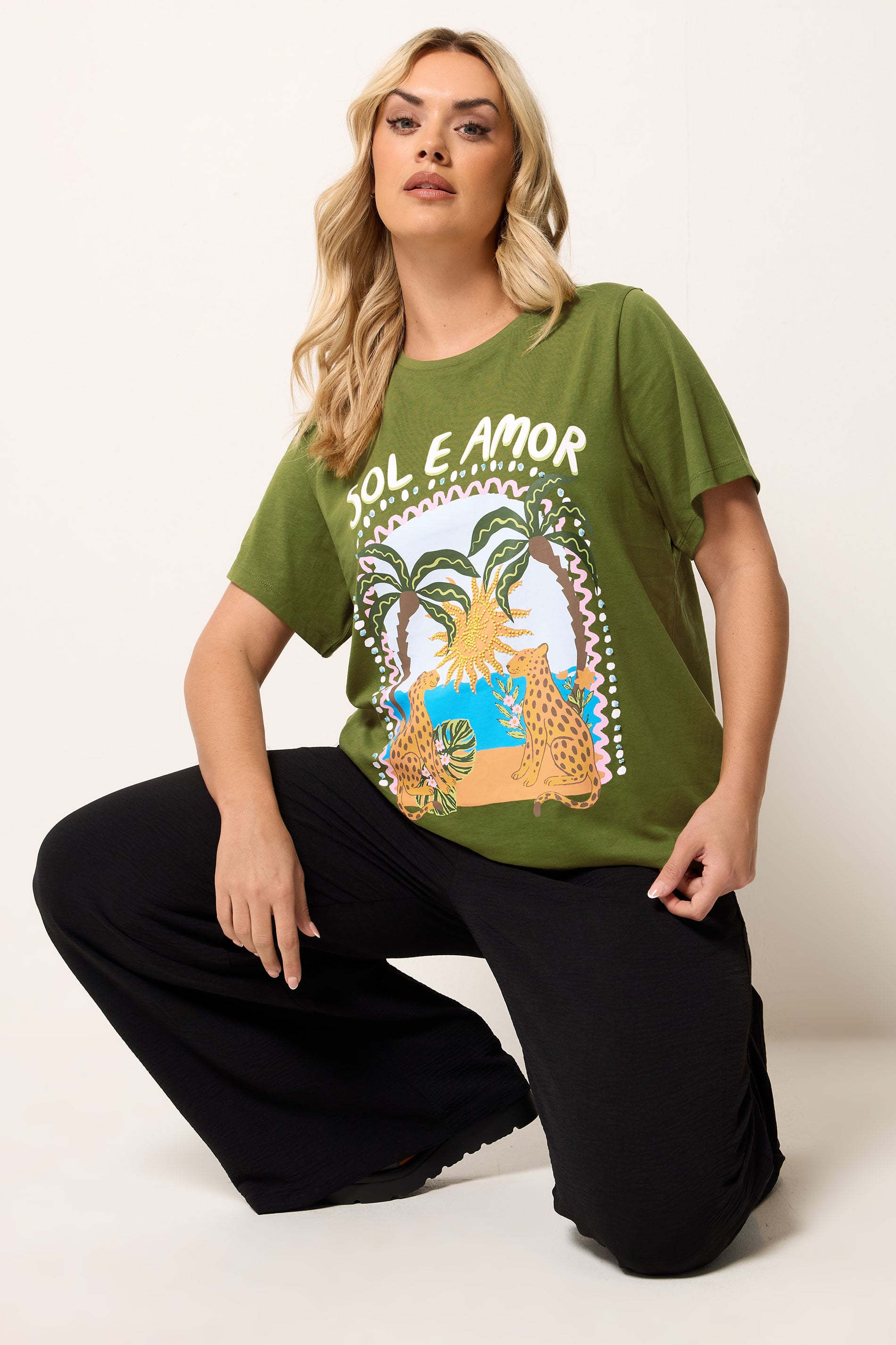 YOURS Plus Size Green 'Sol E Amor' Graphic T-Shirt | Yours Clothing 3