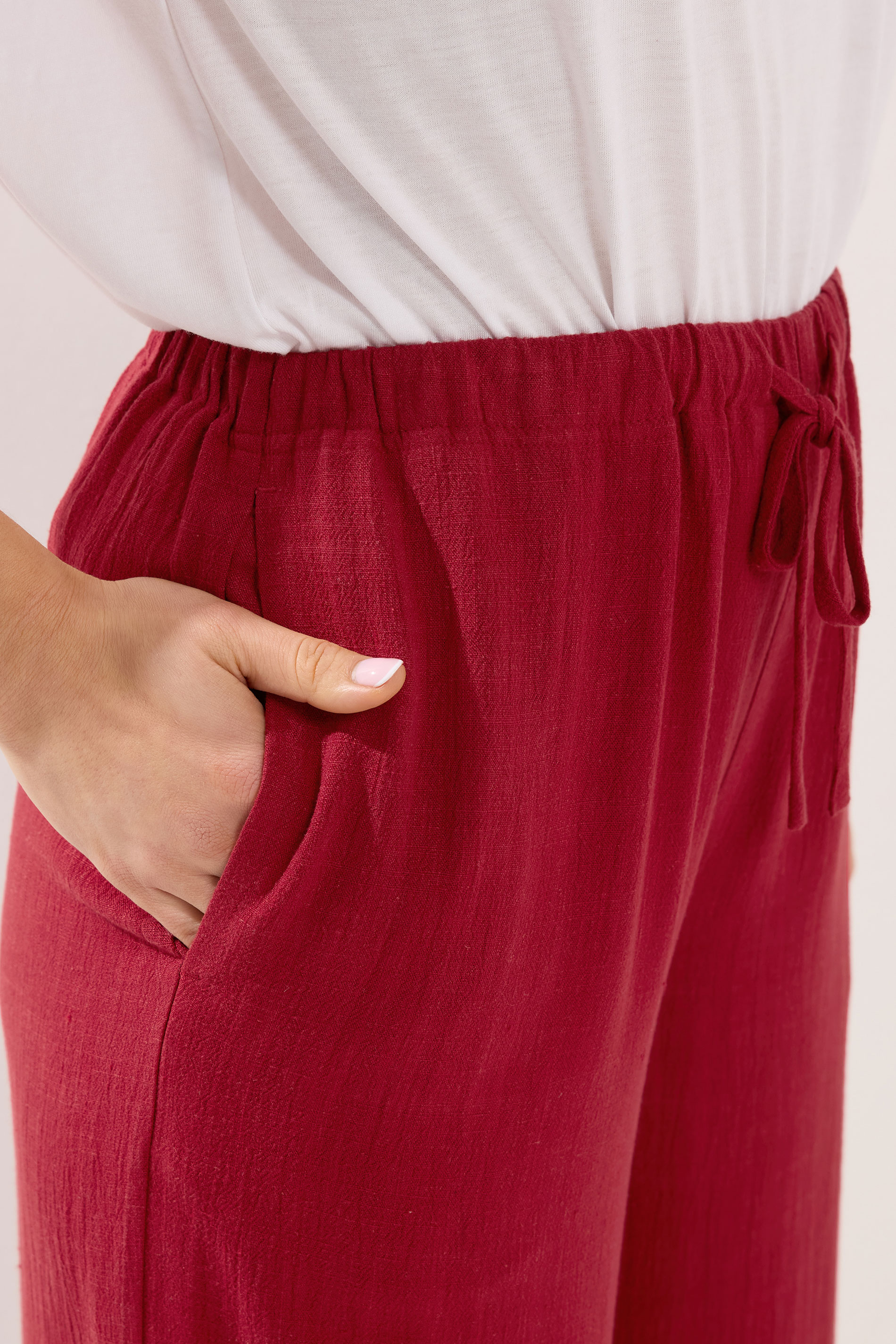 LTS Tall Women's Dark Red Wide Leg Linen Trousers | Long Tall Sally 5