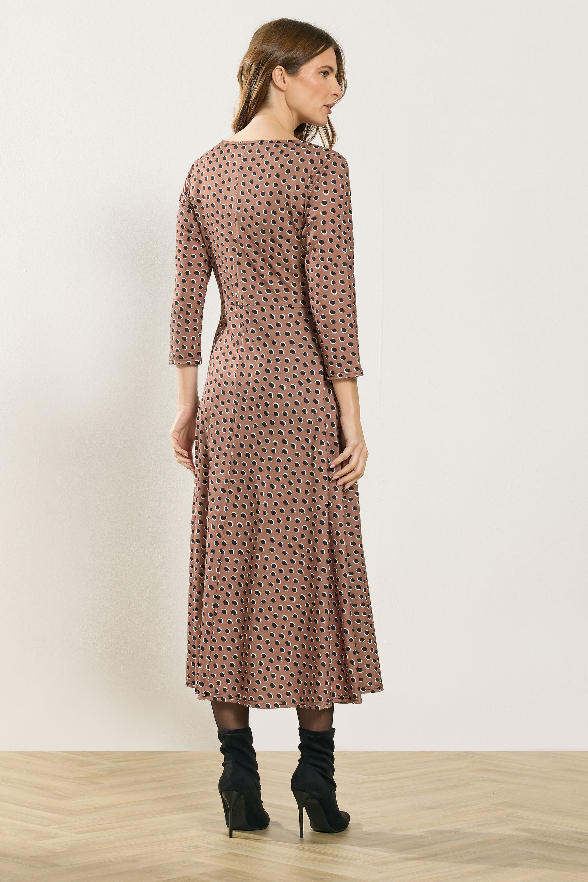 M&Co Mocha Brown Spot Twist Front Dress | M&Co 2