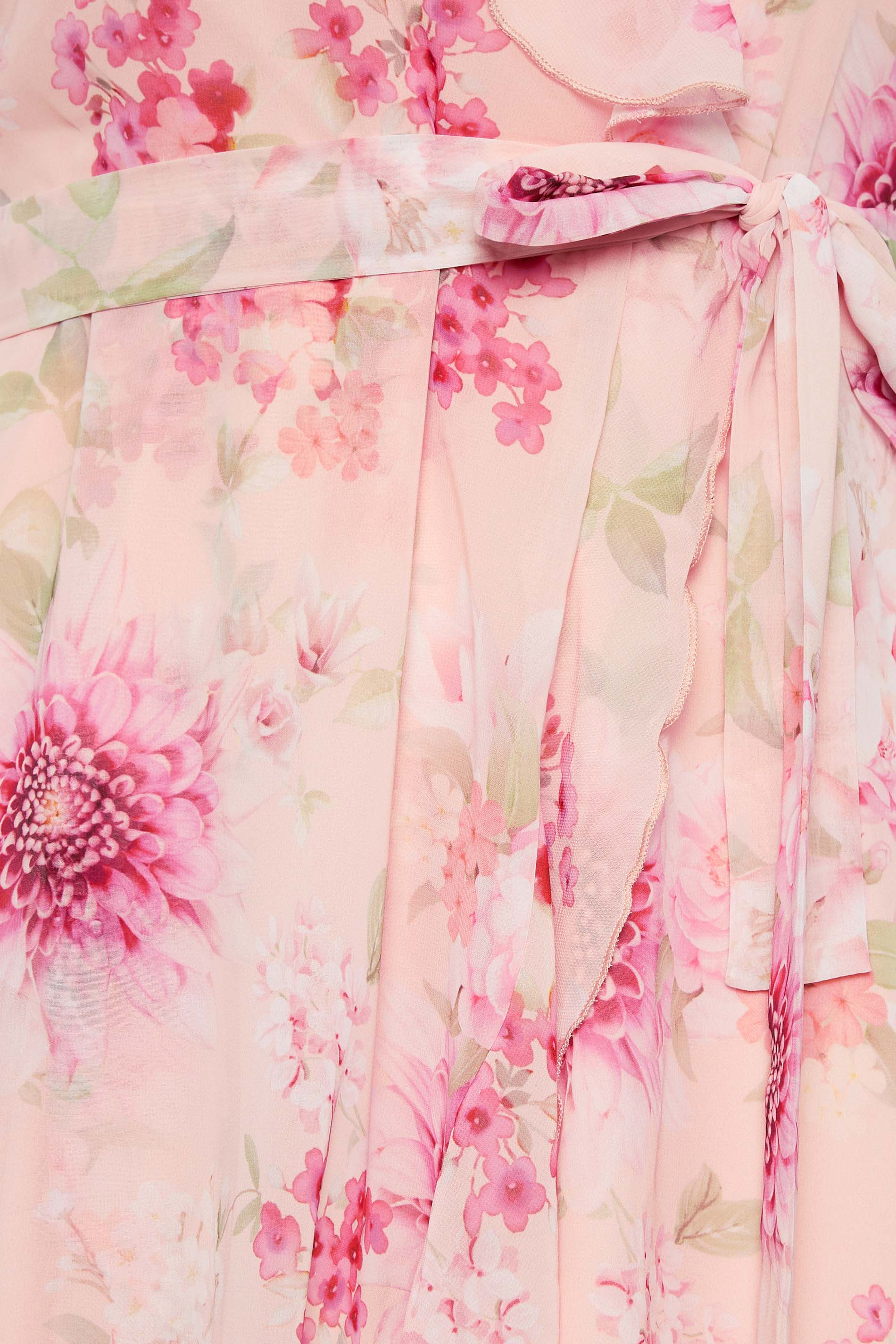 YOURS LONDON Plus Size Curve Pink Floral Print Double Ruffle Wrap Dress ...
