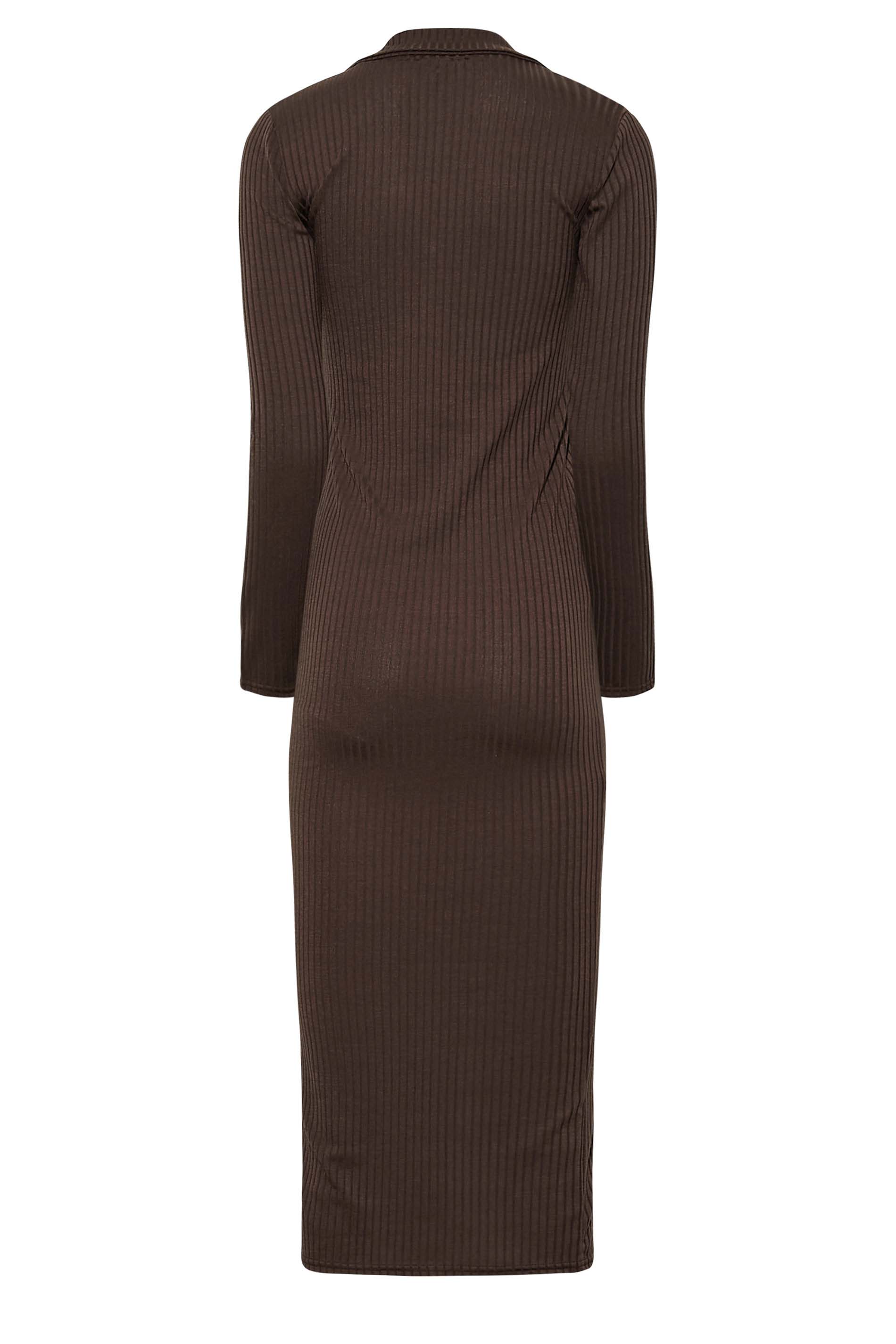 LTS Tall Womens Brown Ribbed Split Front Midi Dress | Long Tall Sally 3