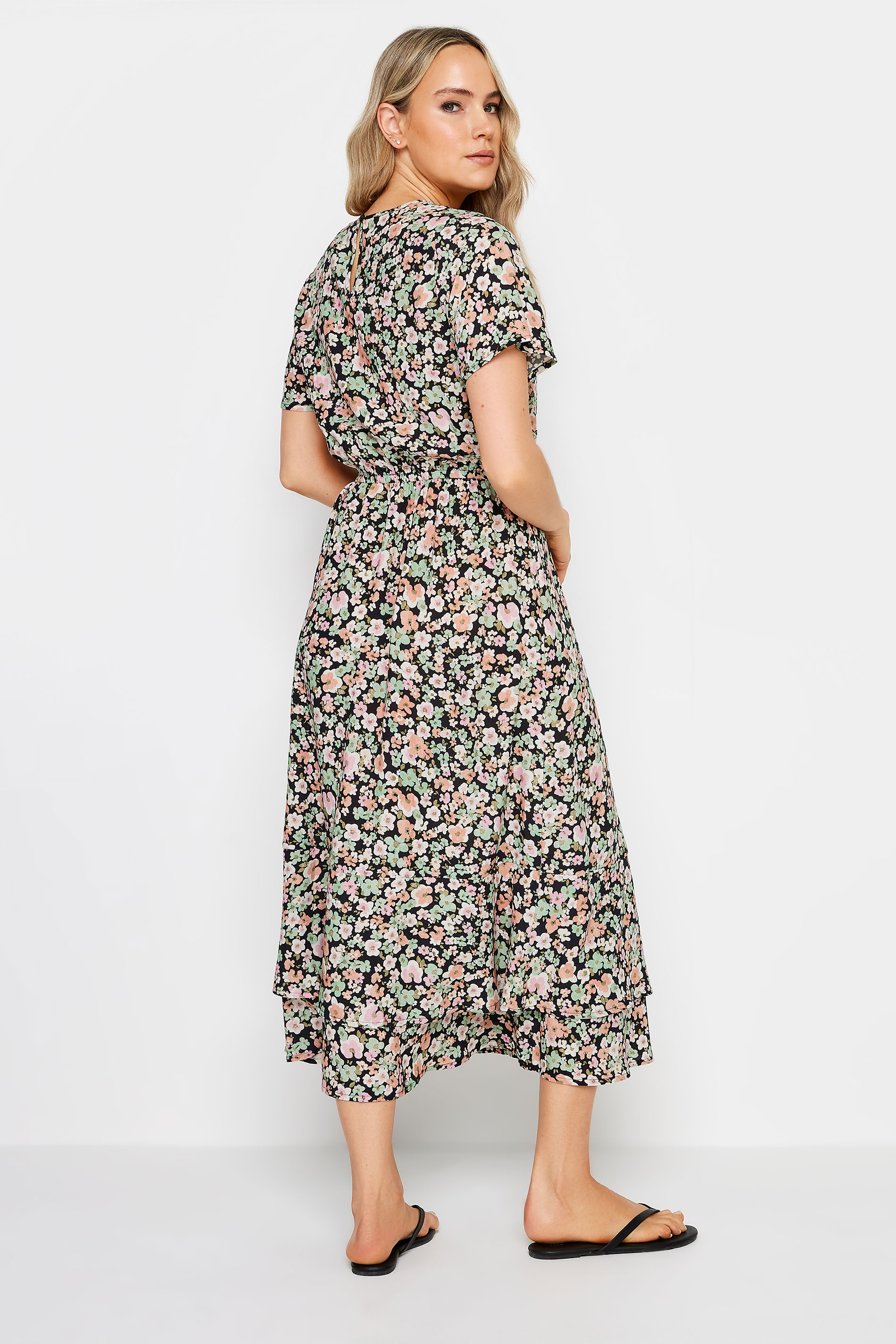 LTS Tall Womens Khaki Green Floral Print Tie Waist Midi Dress | Long Tall Sally 3