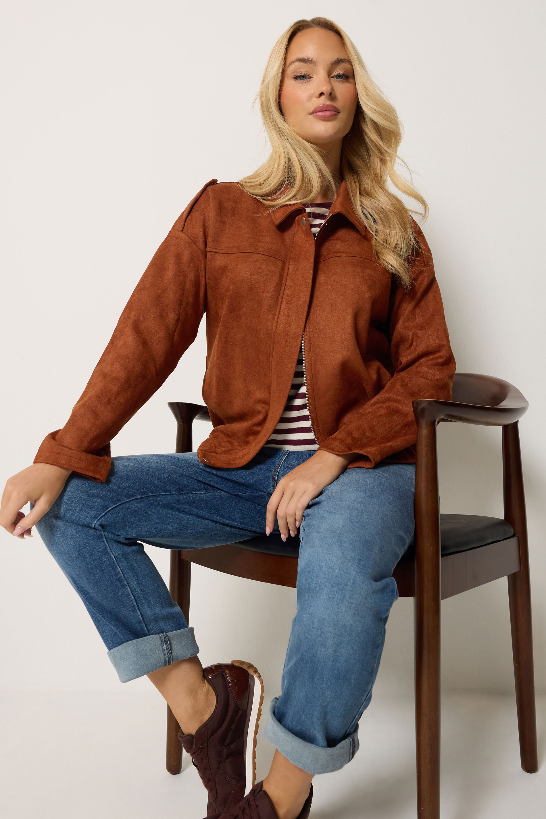 M&Co Rust Brown Faux Suede Bomber Jacket | M&Co 3