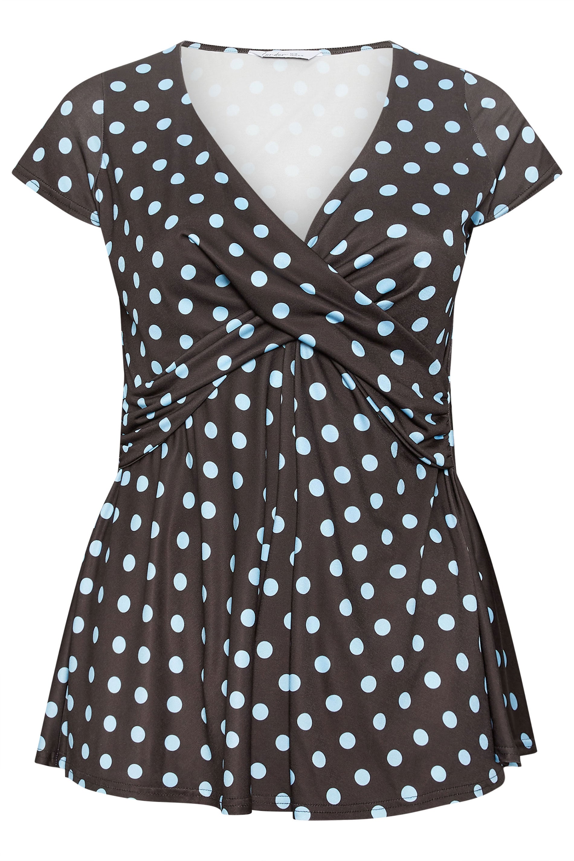 YOURS LONDON Plus Size Chocolate Brown Polka Dot Wrap Front Top | Yours Clothing 5