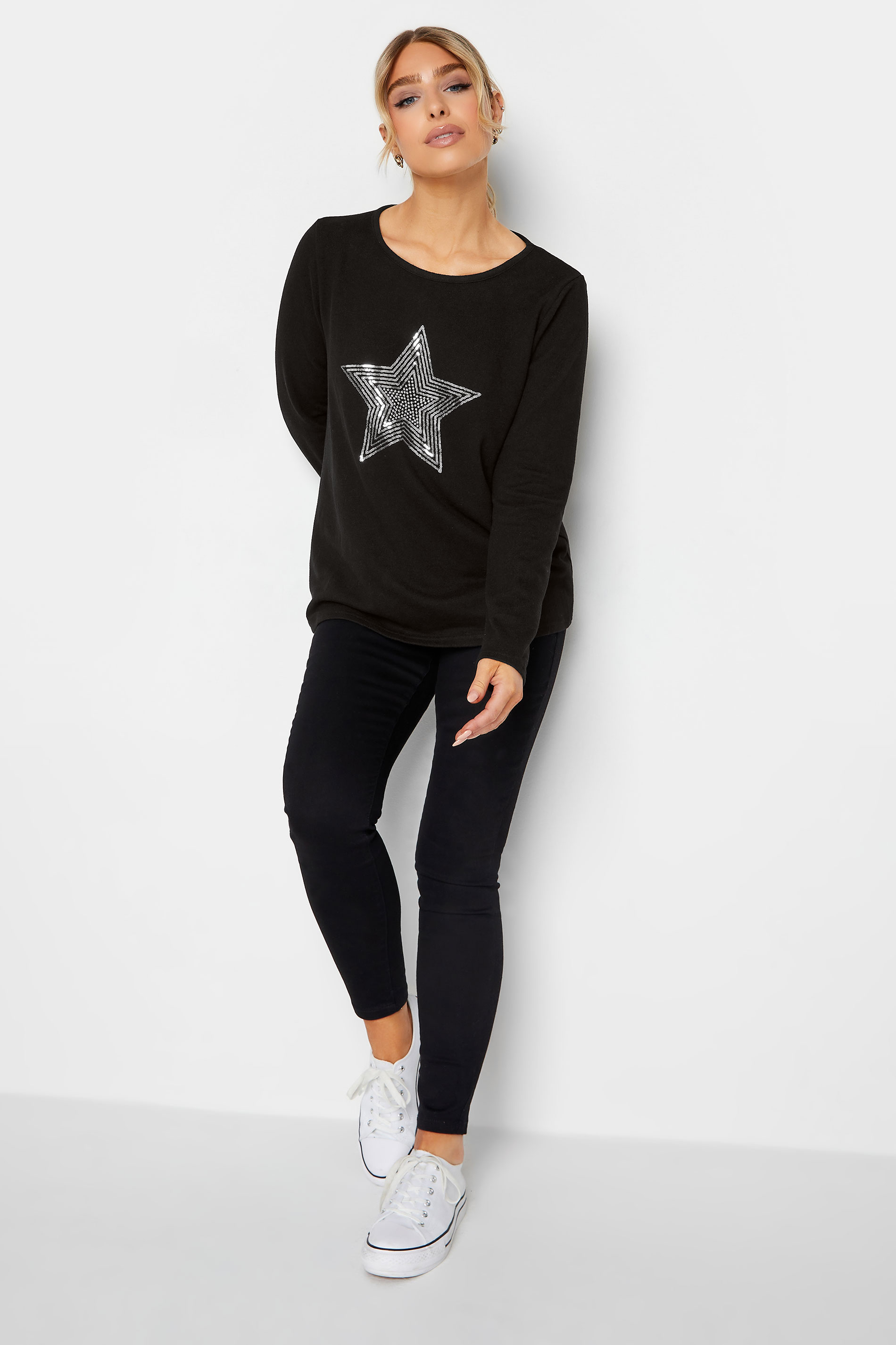 M&Co Black Sequin Star Soft Touch Jumper | M&Co 2